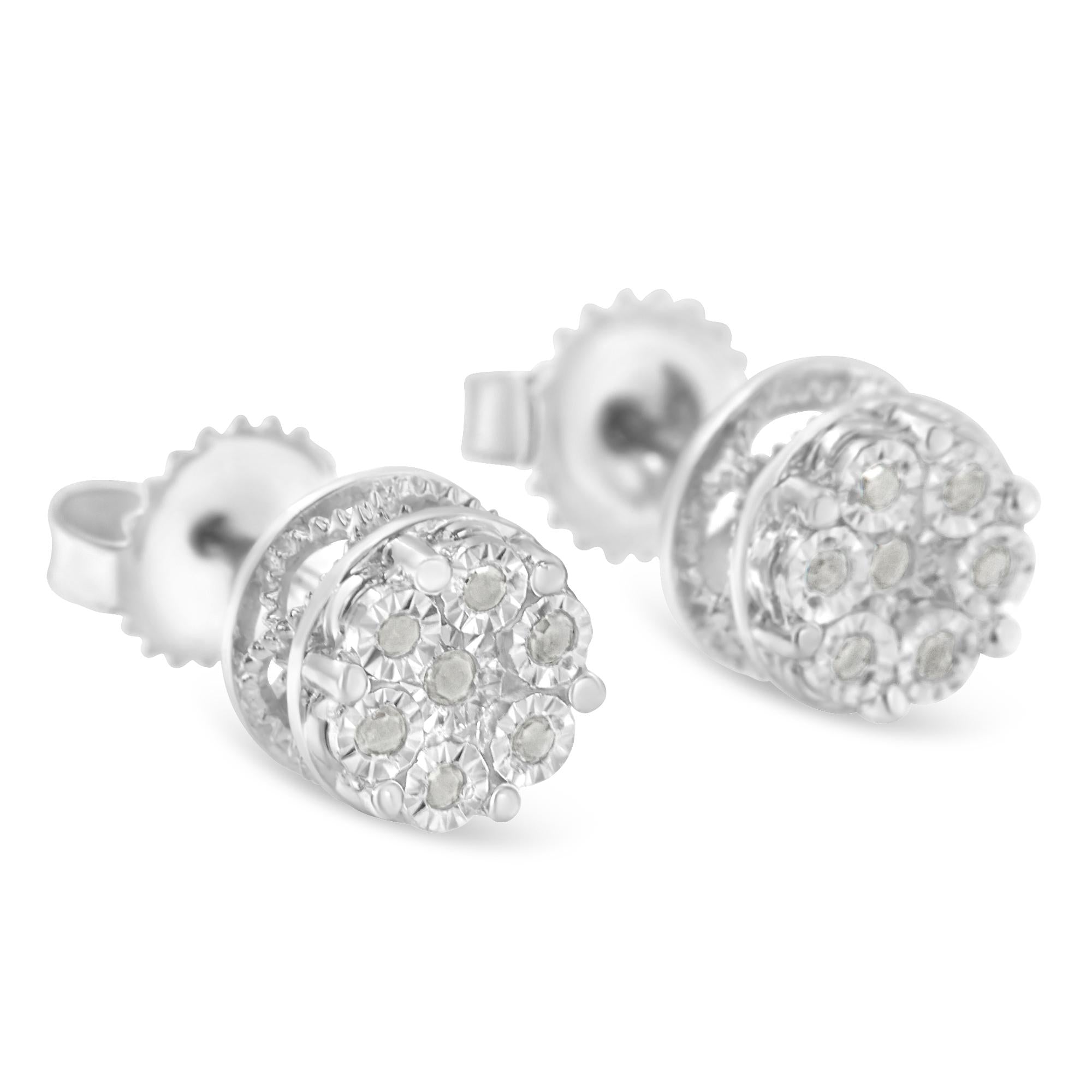 Pendientes de plata de ley con diamantes en racimo (0,15 cts, color IJ, claridad I3) - Friggin Jewelry