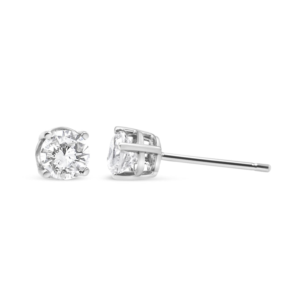 14K White Gold 3/4 Cttw Lab Grown Diamond 4-Prong Classic Stud Earrings (F-G Color, VS2-SI1 Clarity) - Friggin Jewelry