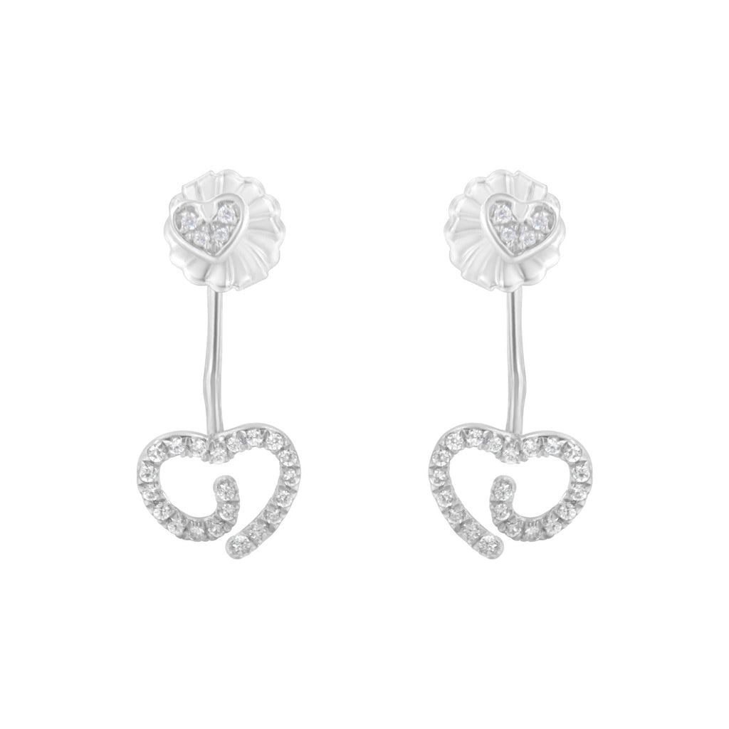 .925 Sterling Silver 1/4 Cttw Diamond Swirl Heart Front/Back Earrings (I-J Color, I2-I3 Clarity) - Friggin Jewelry