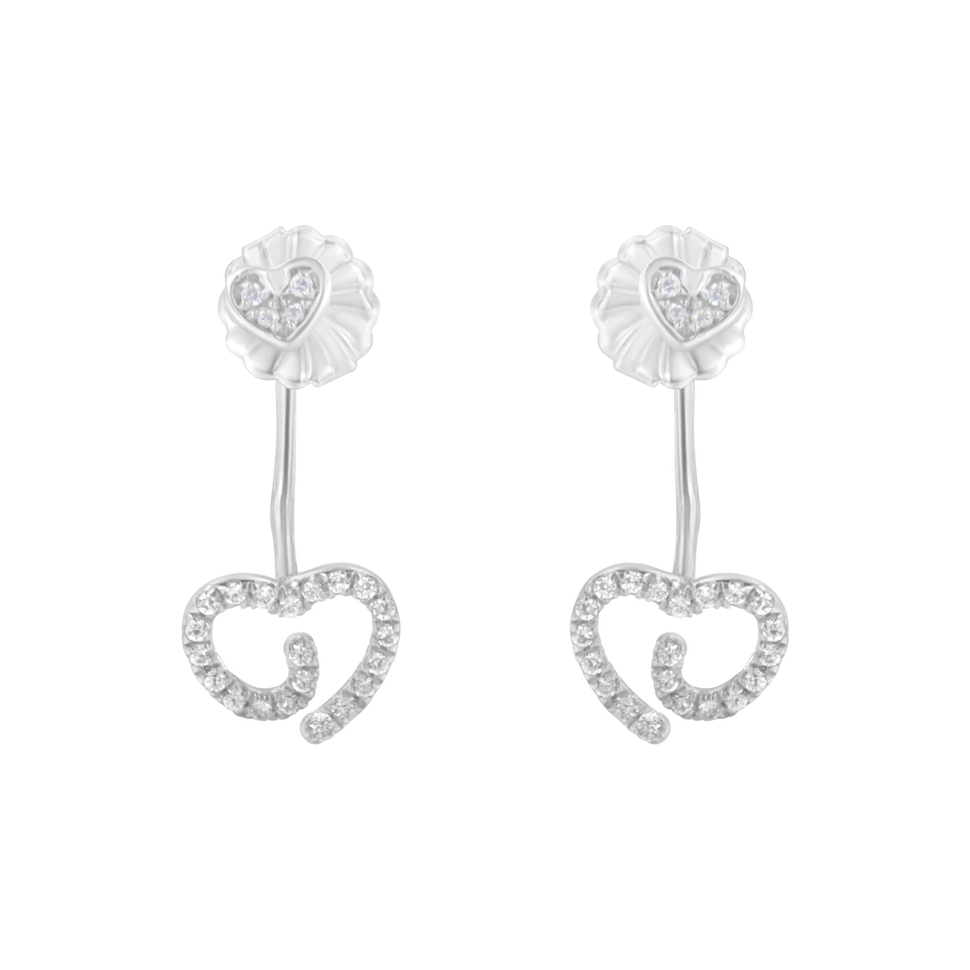 .925 Sterling Silver 1/4 Cttw Diamond Swirl Heart Front/Back Earrings (I-J Color, I2-I3 Clarity) - Friggin Jewelry