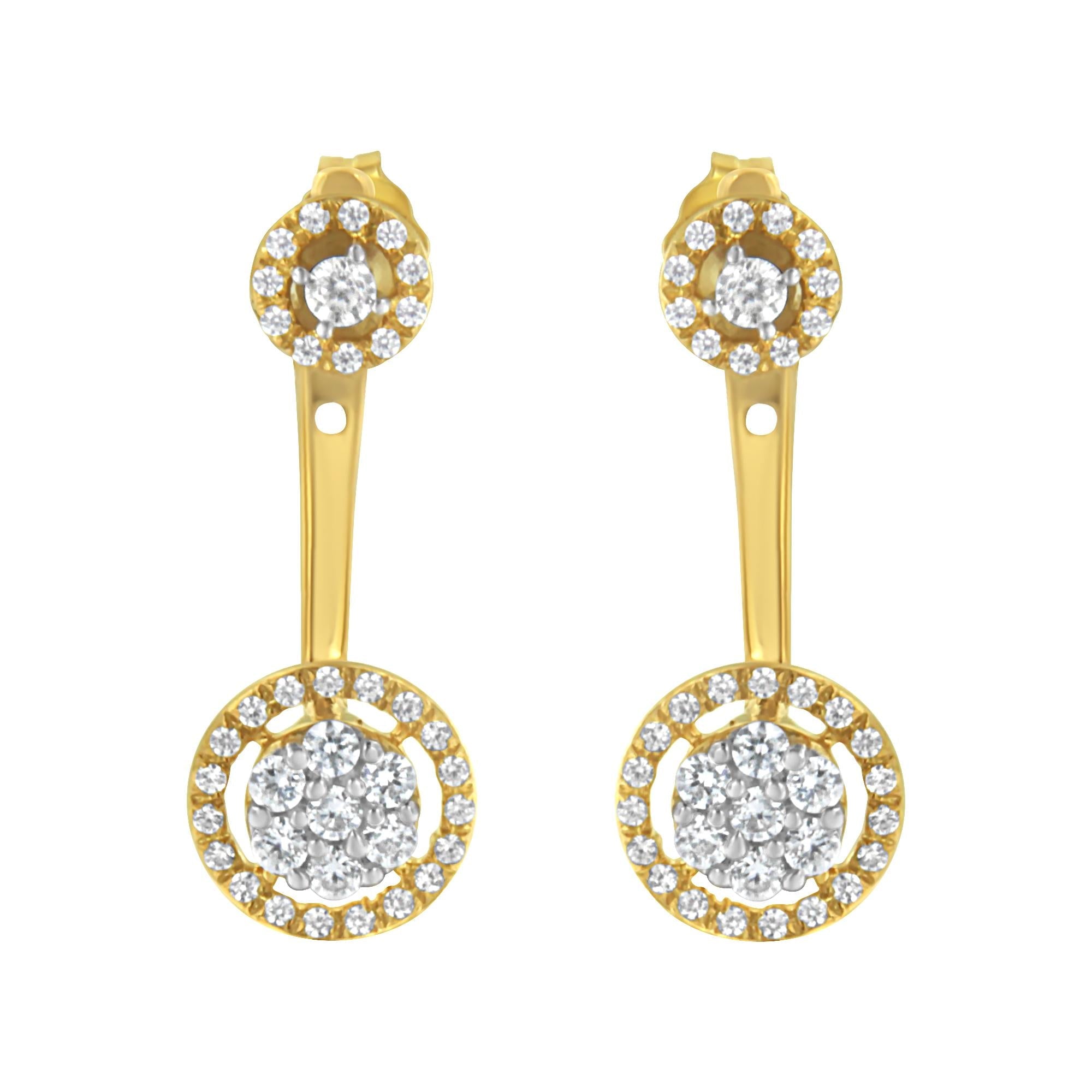 14K Yellow Gold Plated .925 Sterling Silver 5/8 Cttw Diamond Removable Stud and Dangle Earrings (I-J Color, I2-I3) - Friggin Jewelry