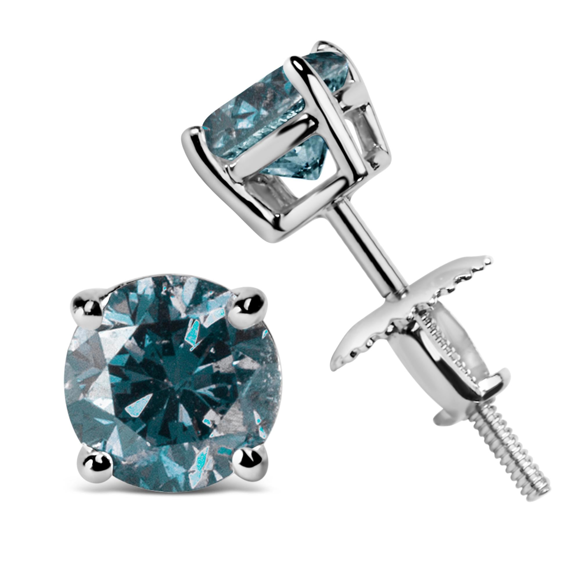 14K Gold Blue Lab Grown Diamond Stud Earrings with Screw Backs - Friggin Jewelry