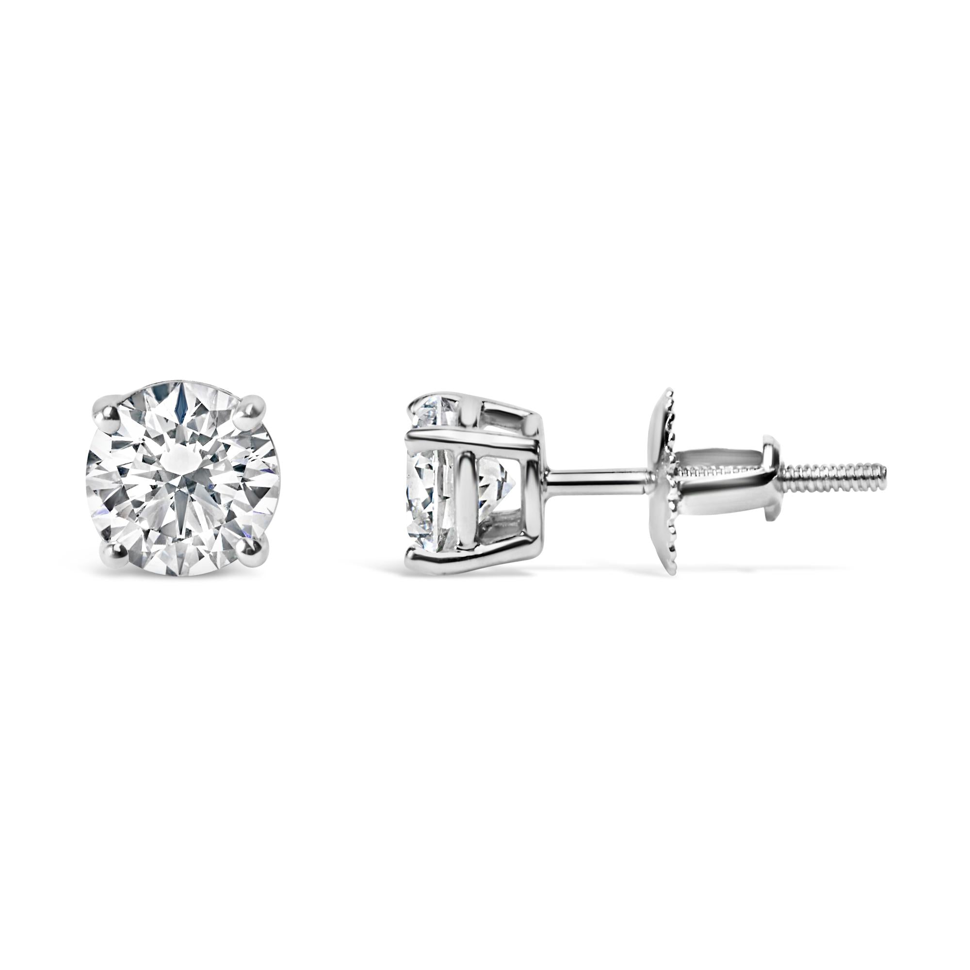 14K Gold 2.00 Cttw Lab Grown Round Brilliant-Cut Diamond Classic 4-Prong Stud Earrings with Screw Backs (F-G color, VVS2-VS1 Clarity) - Friggin Jewelry