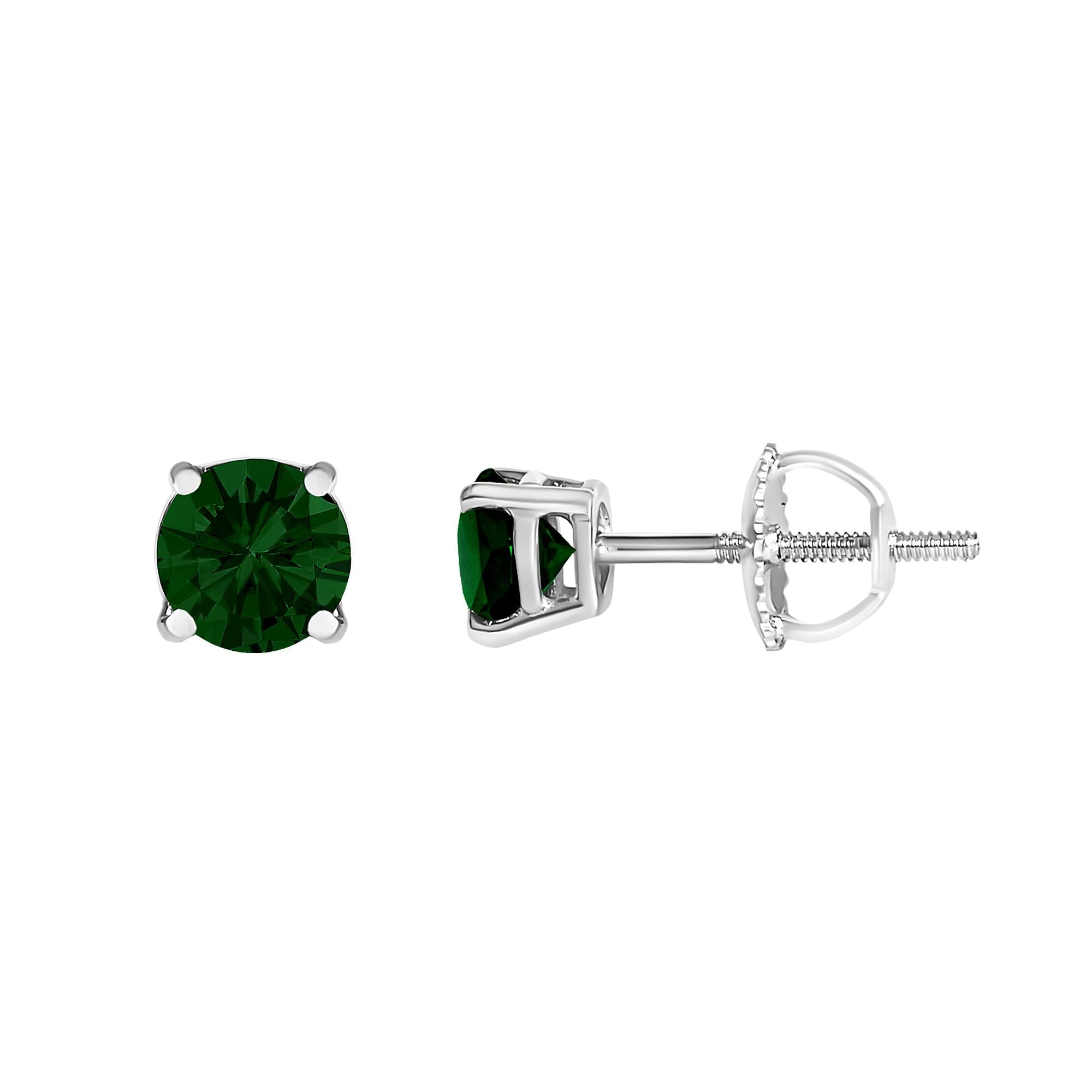 14K Gold Lab Grown Green Diamond Classic Solitaire Stud Earrings - Friggin Jewelry