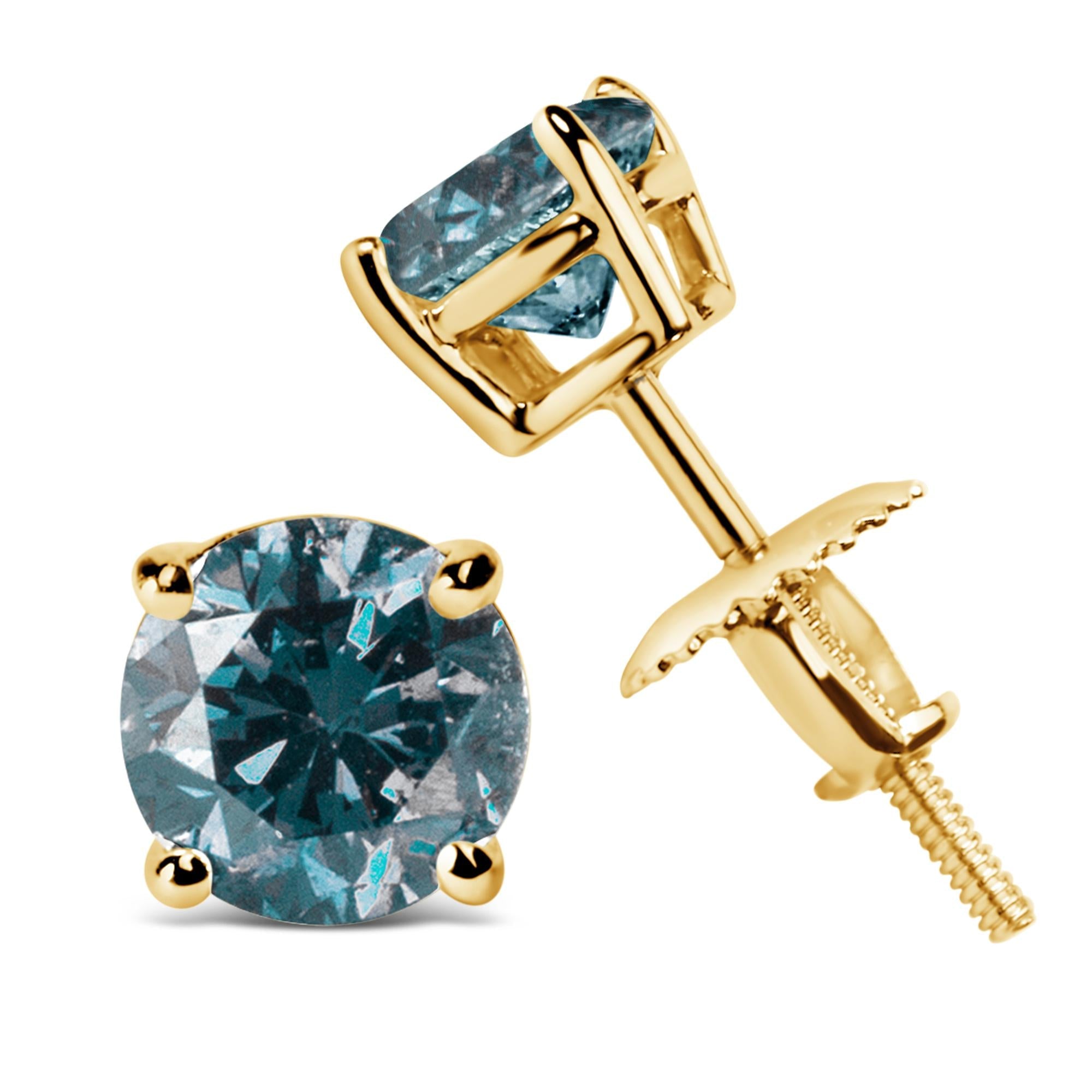 Aretes de oro de 14 quilates con diamantes azules cultivados en laboratorio y cierre de rosca - Friggin Jewelry