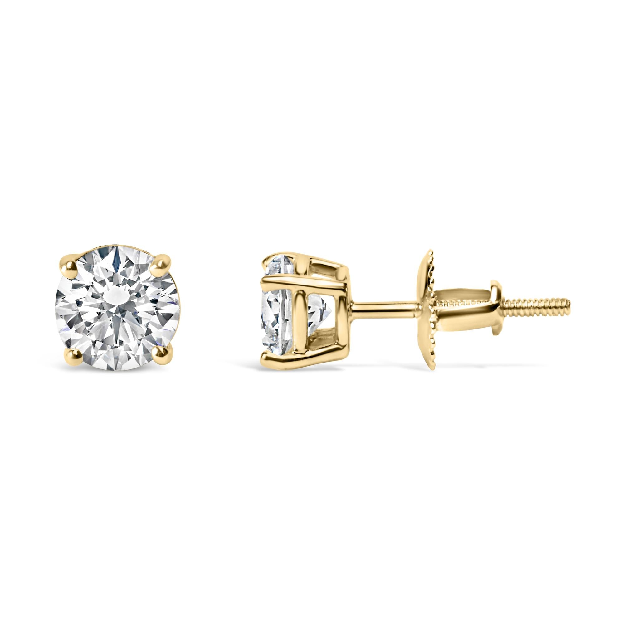 14K Gold 2.00 Cttw Lab Grown Round Brilliant-Cut Diamond Classic 4-Prong Stud Earrings with Screw Backs (F-G color, VVS2-VS1 Clarity) - Friggin Jewelry