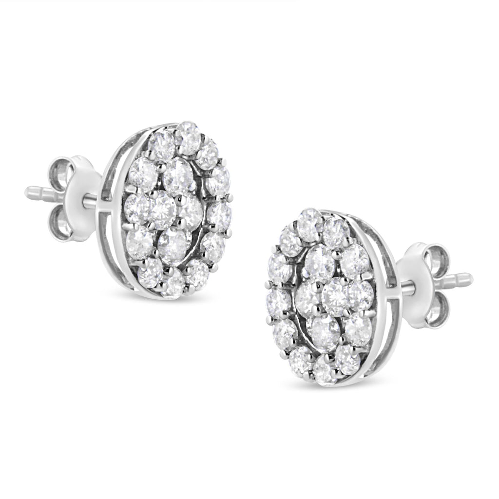 .925 Sterling Silver 1 1/2 Cttw Round-Cut Diamond Oval Shaped Stud Earrings (I-J Color, I3 Clarity) - Friggin Jewelry