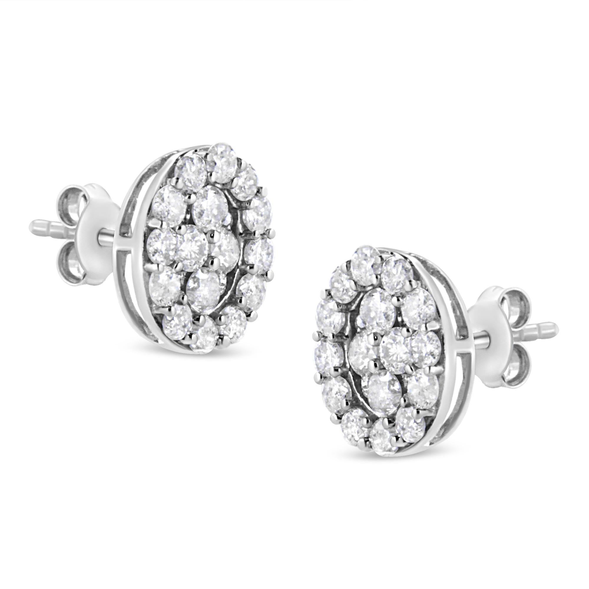 .925 Sterling Silver 1 1/2 Cttw Round-Cut Diamond Oval Shaped Stud Earrings (I-J Color, I3 Clarity) - Friggin Jewelry