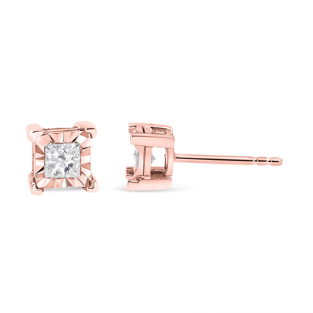 Pendientes solitarios de diamantes de talla princesa engastados en plata de ley 925 (color HI, claridad I2-I3) - Friggin Jewelry