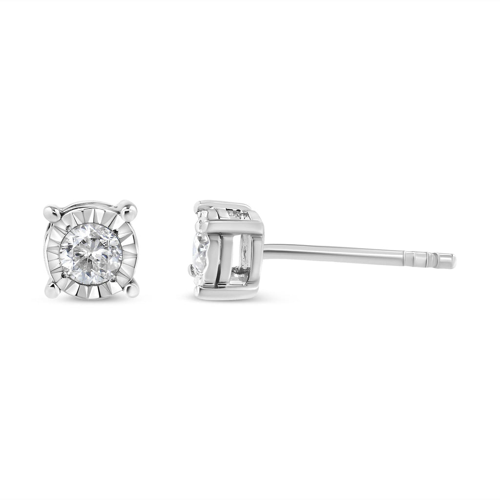 Pendientes de botón de plata de ley 925 con diamantes redondos casi incoloros de 1/5 quilates engastados milagros - Friggin Jewelry