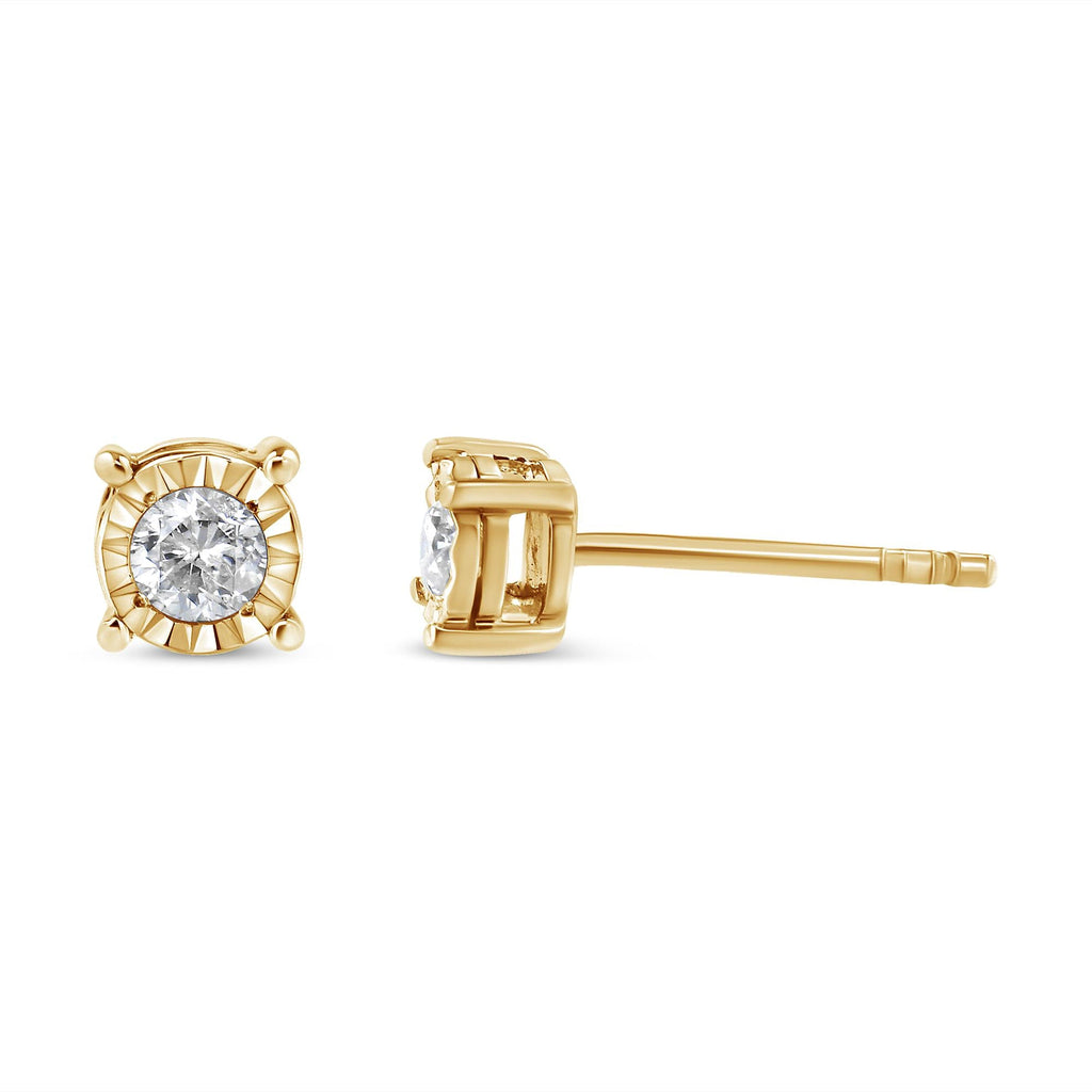 Pendientes de botón de plata de ley 925 con diamantes redondos casi incoloros de 1/5 quilates engastados milagros - Friggin Jewelry