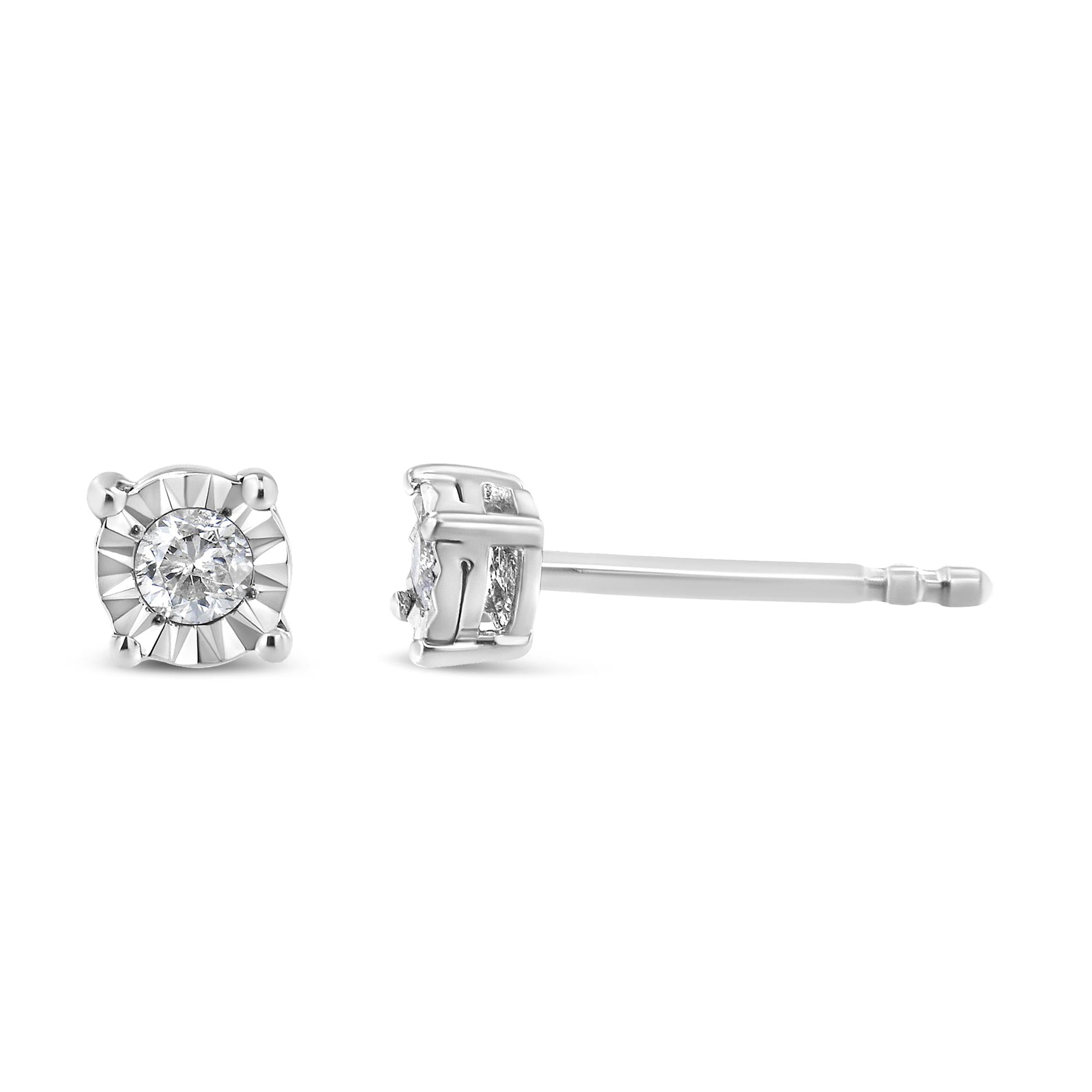 Orecchini a bottone in argento sterling 925 con diamanti taglio brillante rotondo da 1/10 ct - Friggin Jewelry