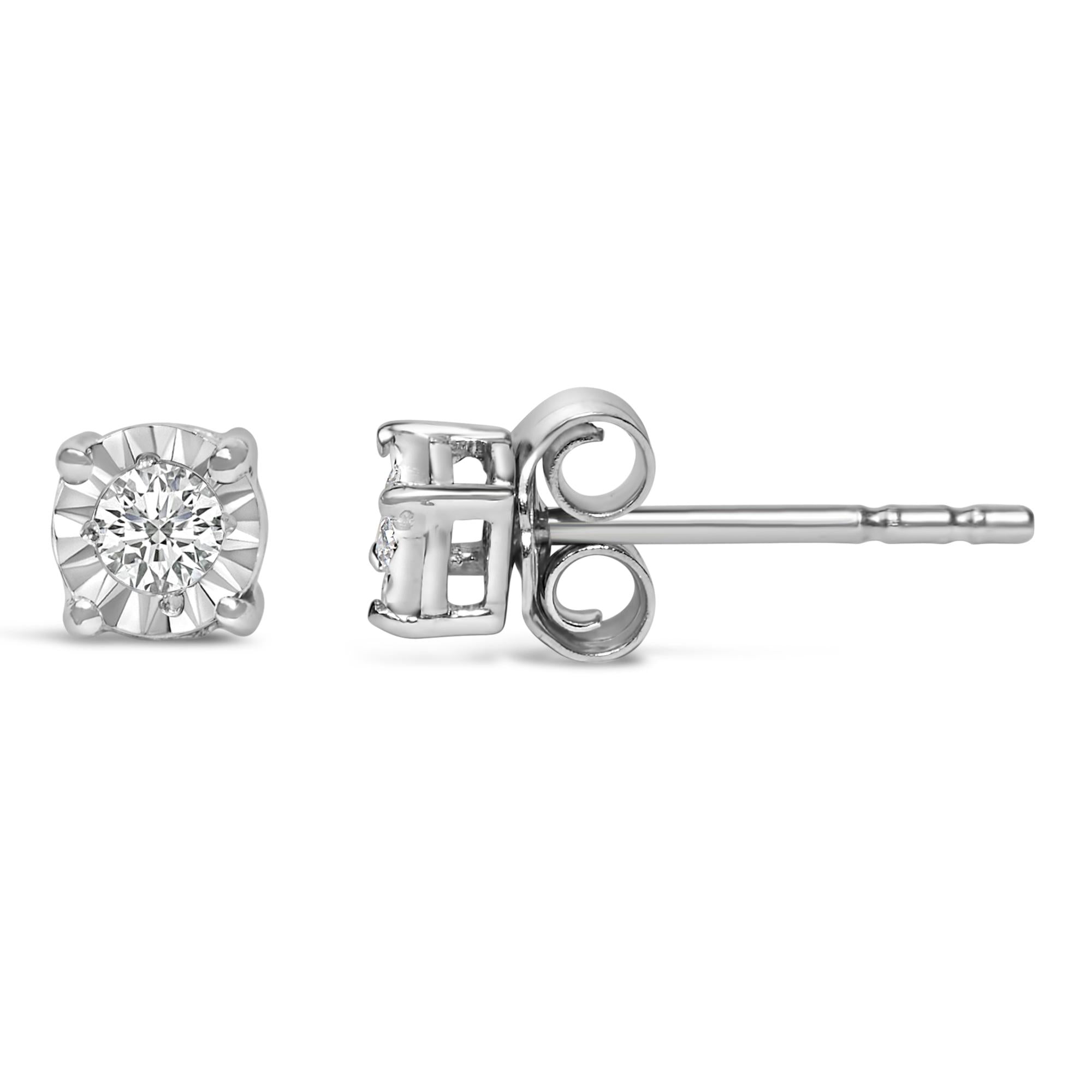 Aretes de plata de ley 925 con diamantes cultivados en laboratorio de talla brillante redonda de 1/10 quilates engastados milagros (color FG, claridad VS1-VS2) - Friggin Jewelry