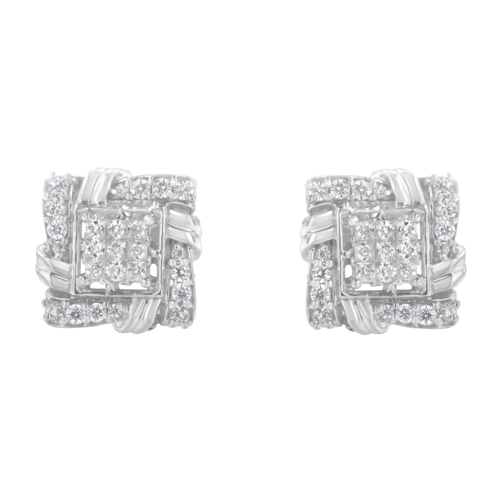 Aretes de plata de ley 925 con diamantes de talla redonda de 1/2 quilates (color IJ, claridad I1-I2) - Friggin Jewelry
