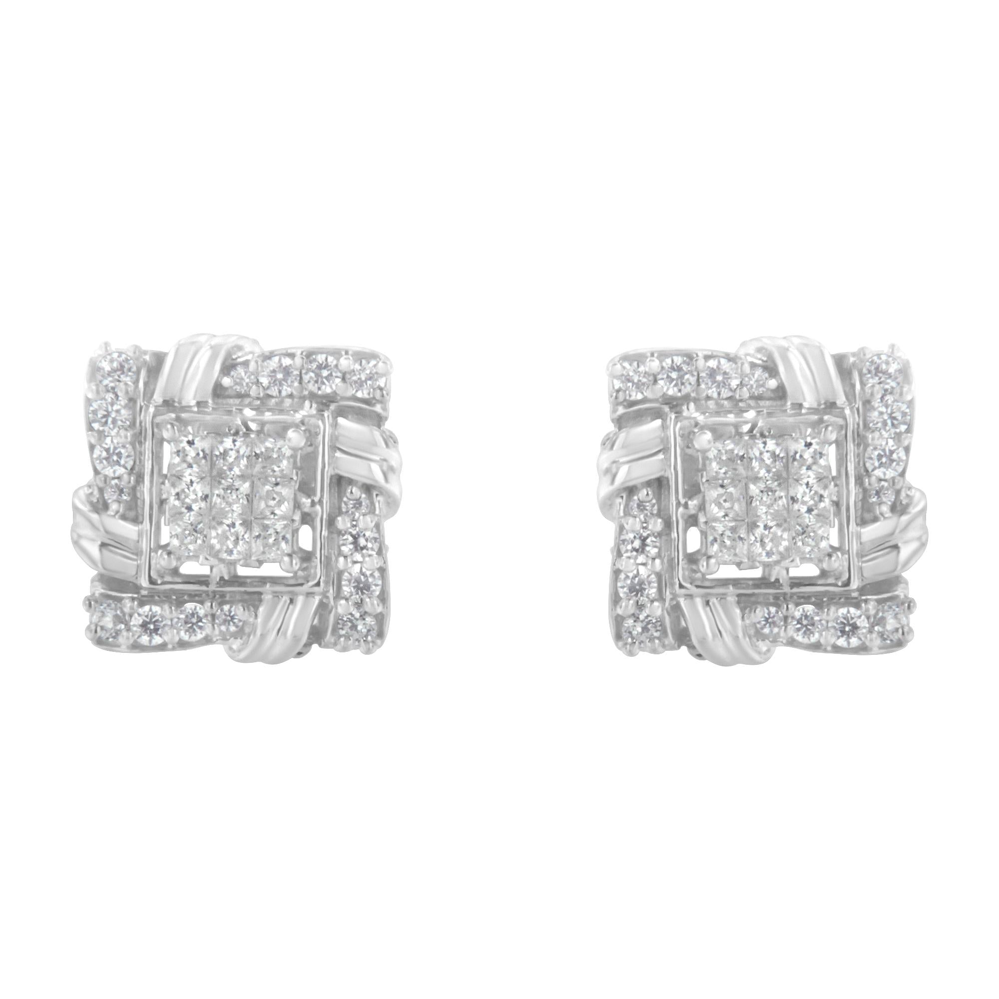 Aretes de plata de ley 925 con diamantes de talla redonda de 1/2 quilates (color IJ, claridad I1-I2) - Friggin Jewelry