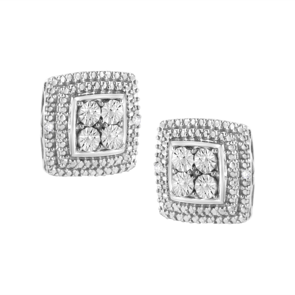 Aretes de plata de ley 925 con milgrain cuadrado y detalles de diamantes (claridad IJ, color I3) - Friggin Jewelry