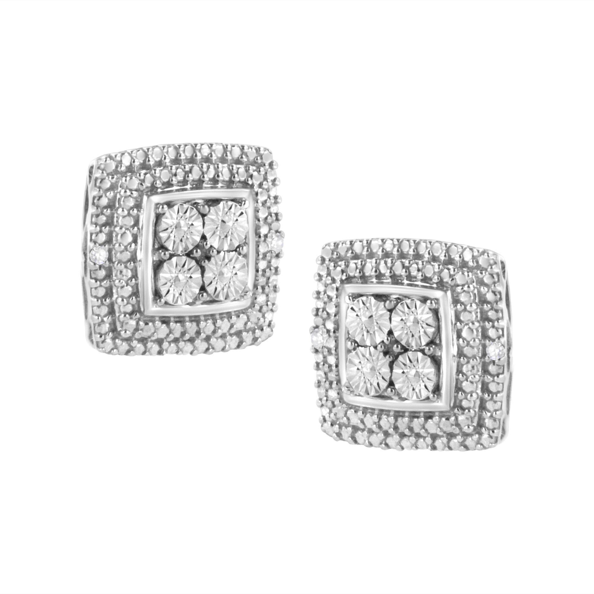 Aretes de plata de ley 925 con milgrain cuadrado y detalles de diamantes (claridad IJ, color I3) - Friggin Jewelry