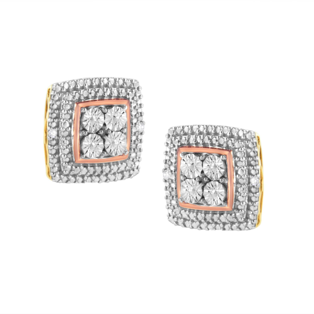Aretes de plata de ley 925 con milgrain cuadrado y detalles de diamantes (claridad IJ, color I3) - Friggin Jewelry