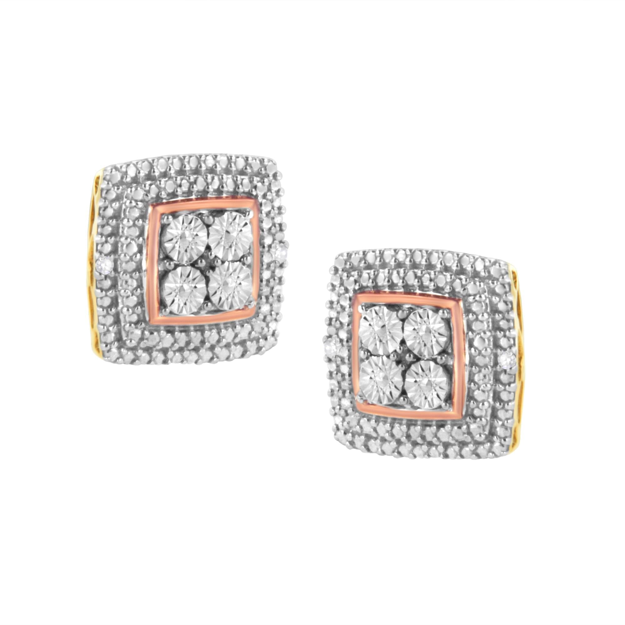 Aretes de plata de ley 925 con milgrain cuadrado y detalles de diamantes (claridad IJ, color I3) - Friggin Jewelry