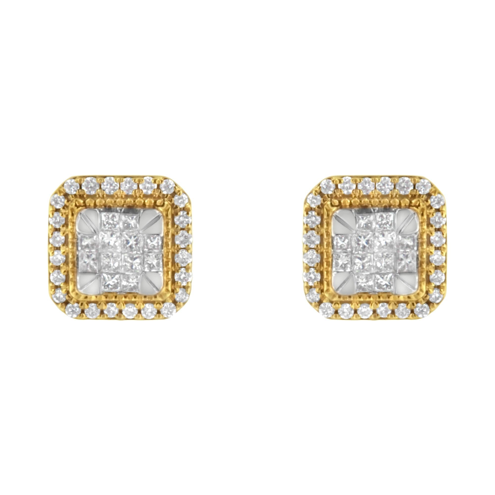 Orecchini a bottone in oro giallo 10 carati con diamanti (1/2 carato, colore HI, purezza SI2-I1) - Friggin Jewelry