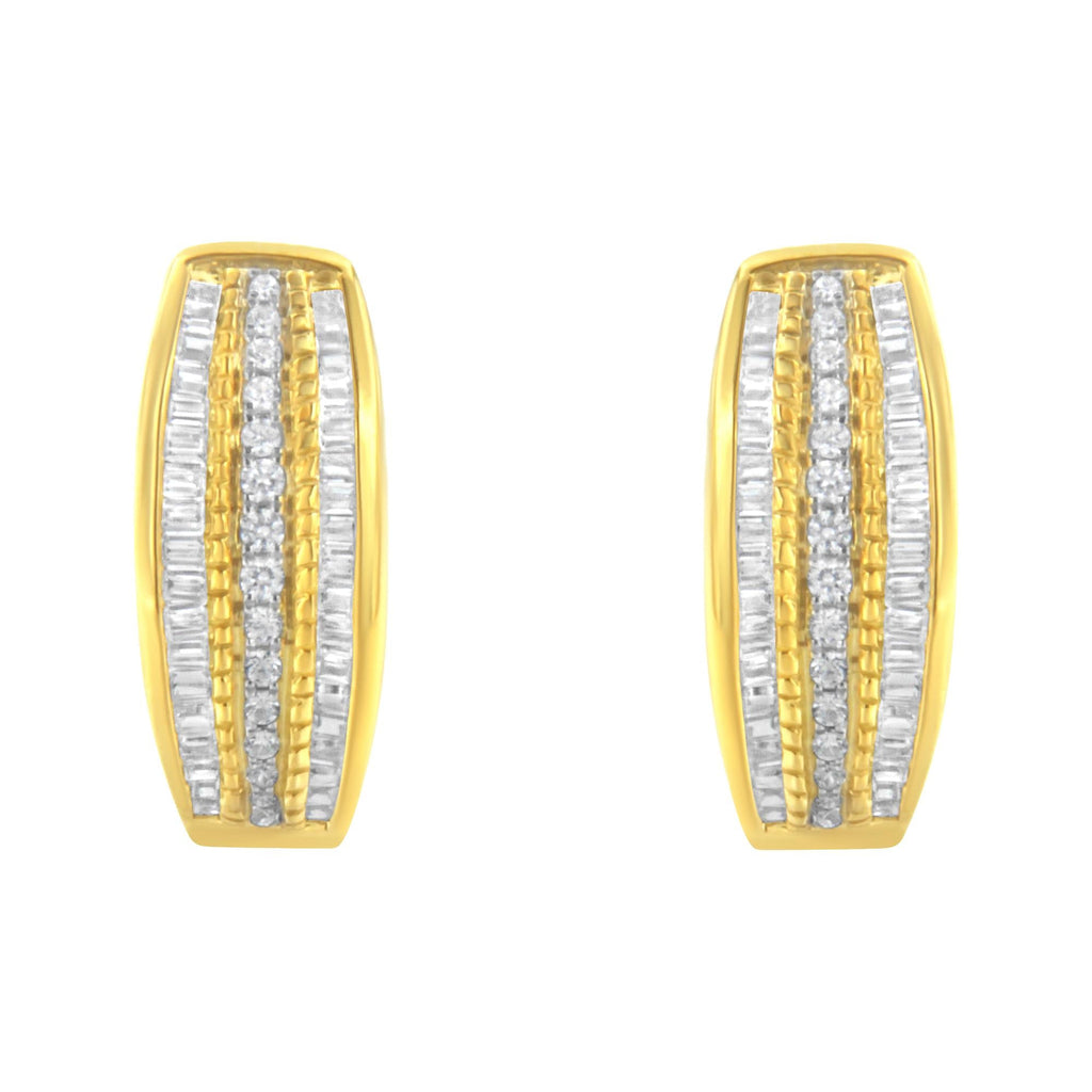 Aros modernos de oro amarillo de 10 quilates con diamantes engastados en pavé y canal de 3/4 quilates (color IJ, claridad I2-I3) - Friggin Jewelry