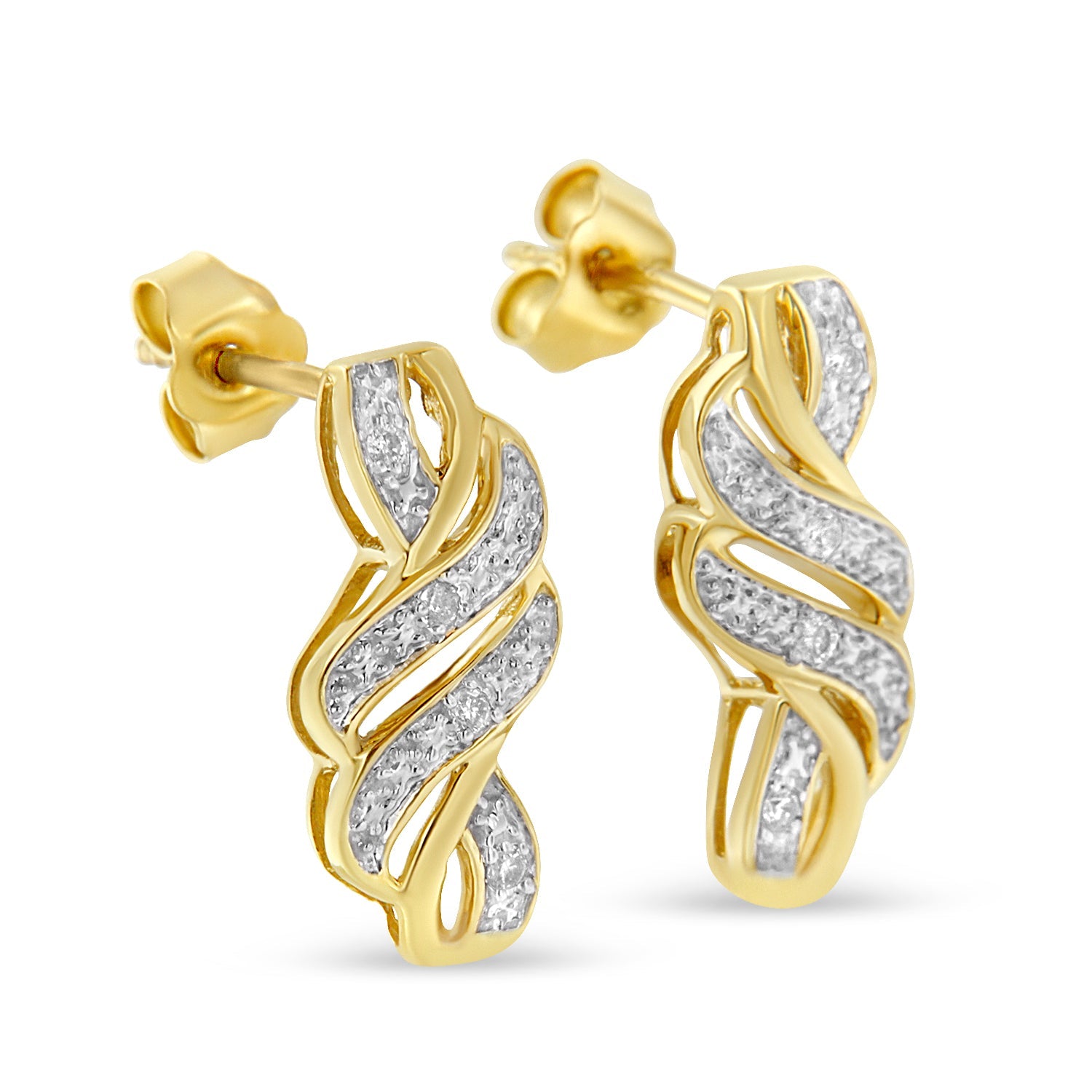 Pendientes de plata de ley con baño amarillo y diamantes de talla redonda en espiral (0,08 cts, color HI, claridad I2-I3) - Friggin Jewelry