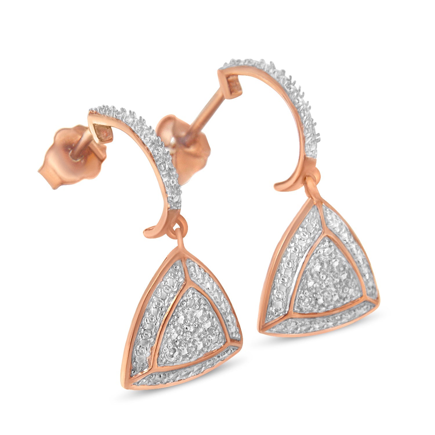 Rose Gold Plated Sterling Silver Round Cut Diamond Fashion Dangle Earrings (0.03 cttw, H-I Color, I2-I3 Clarity) - Friggin Jewelry