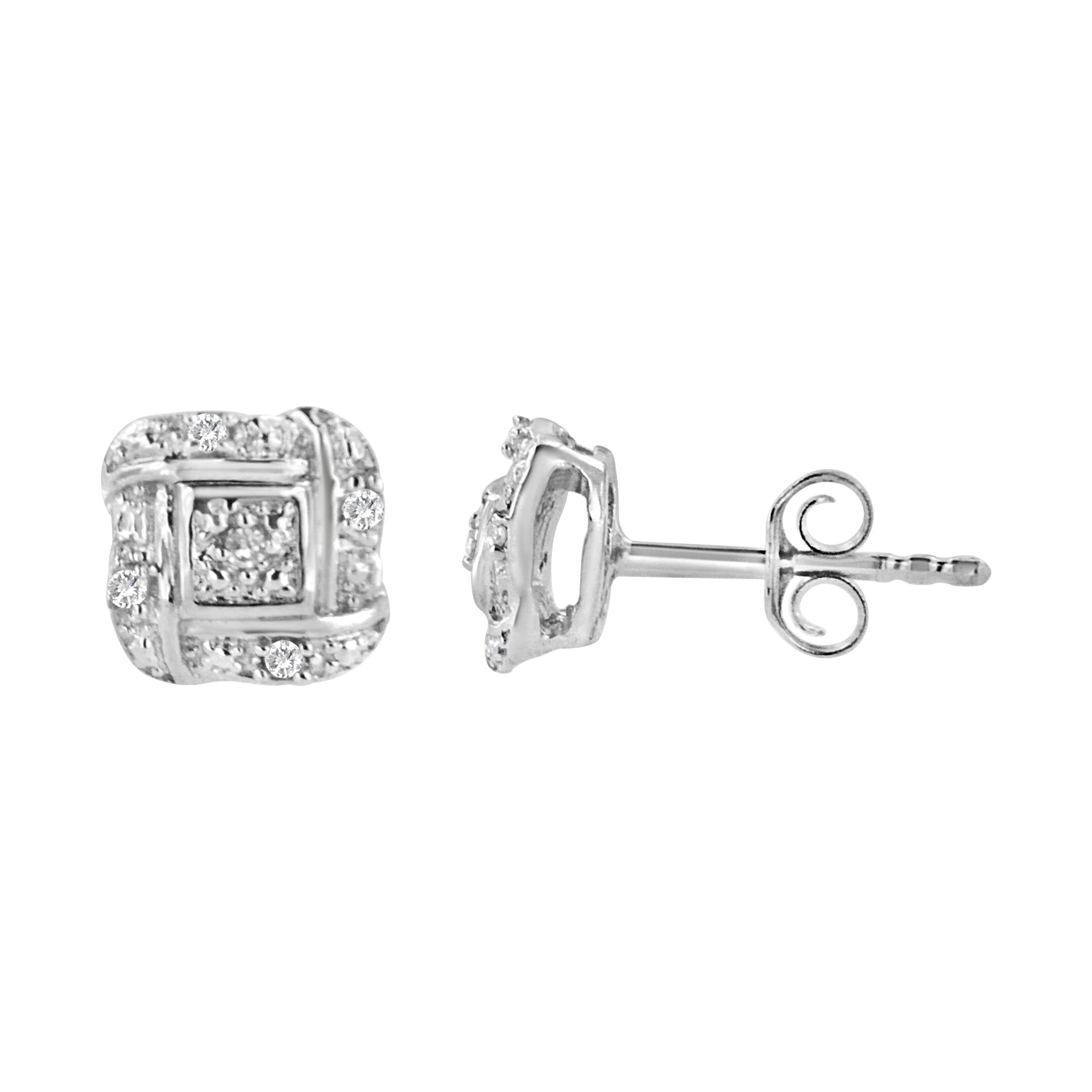 Pendientes de plata de ley con diamantes de talla redonda y corte cuadrado (0,04 cts, color HI, claridad I2-I3) - Friggin Jewelry