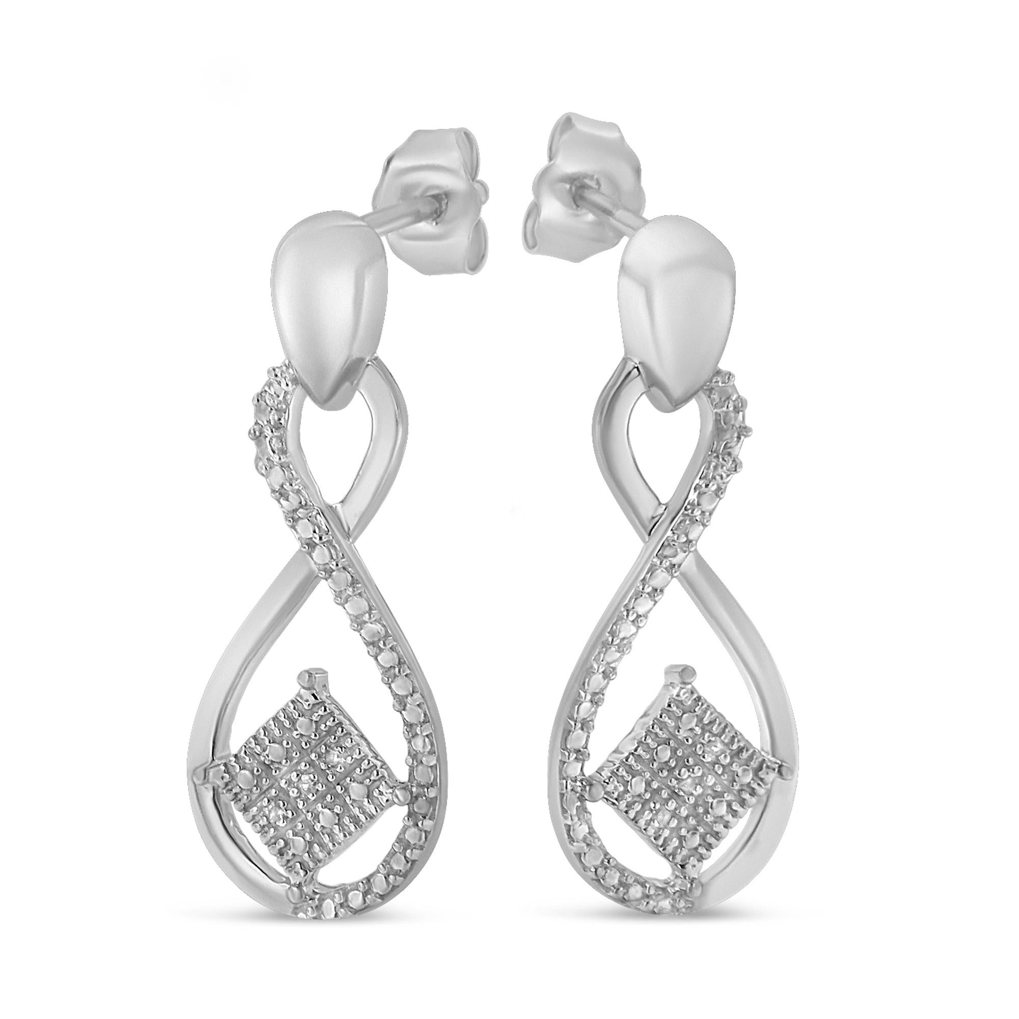 .925 Sterling Silver Round-Cut Diamond Accent Tilted Square and Infinity Drop Earrings (H-I Color, I2-I3 Clarity) - Friggin Jewelry