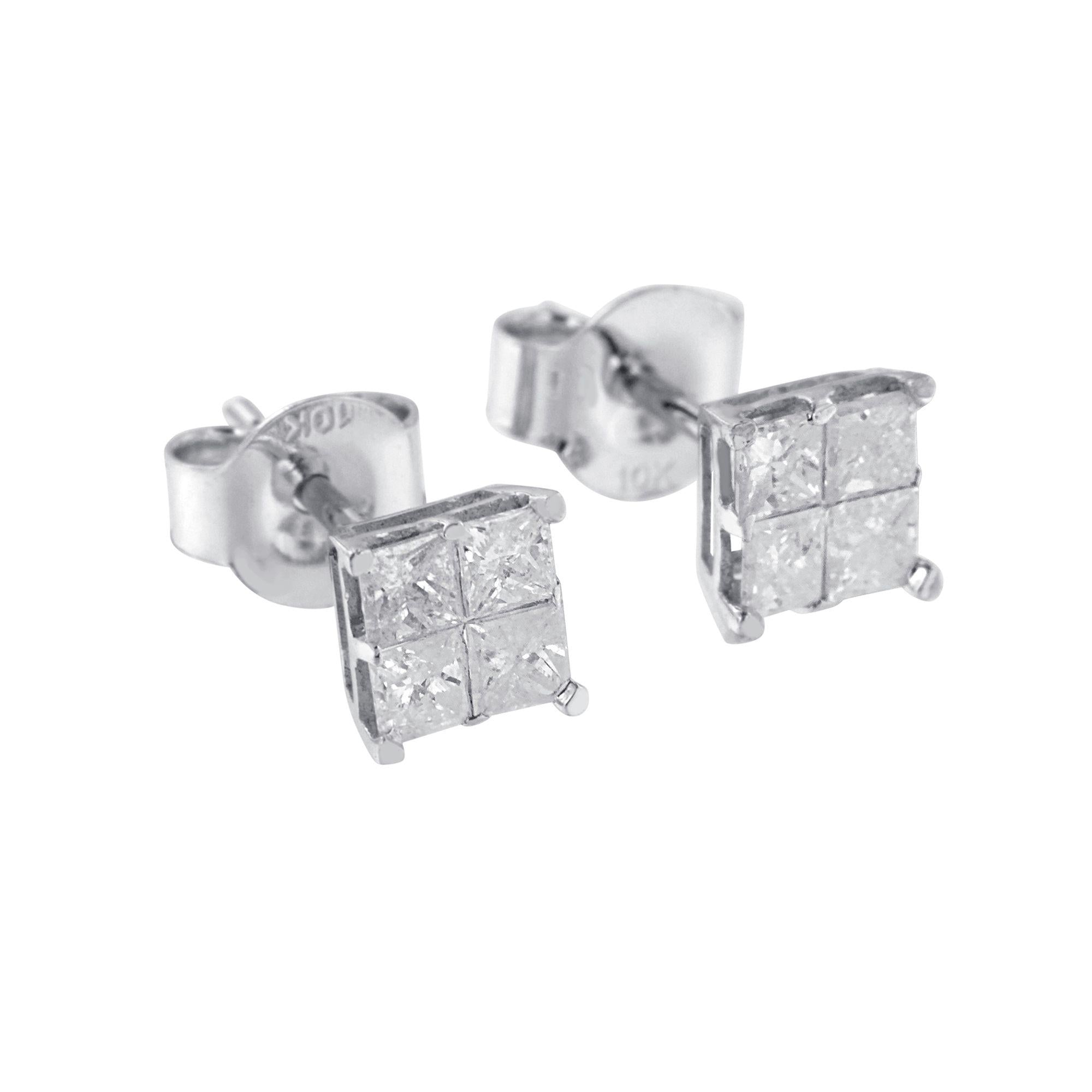 Aretes de diamantes en oro blanco de 10 k (0,60 cts, color IJ, claridad I2-I3) - Friggin Jewelry