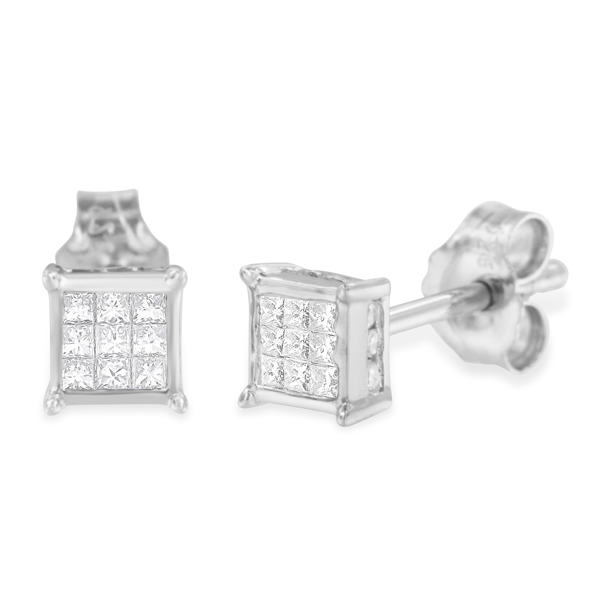 Sterling Silver Princess Cut Diamond Square Stud Earrings (.3 cttw, H-I Color, I1-I2 Clarity) - Friggin Jewelry
