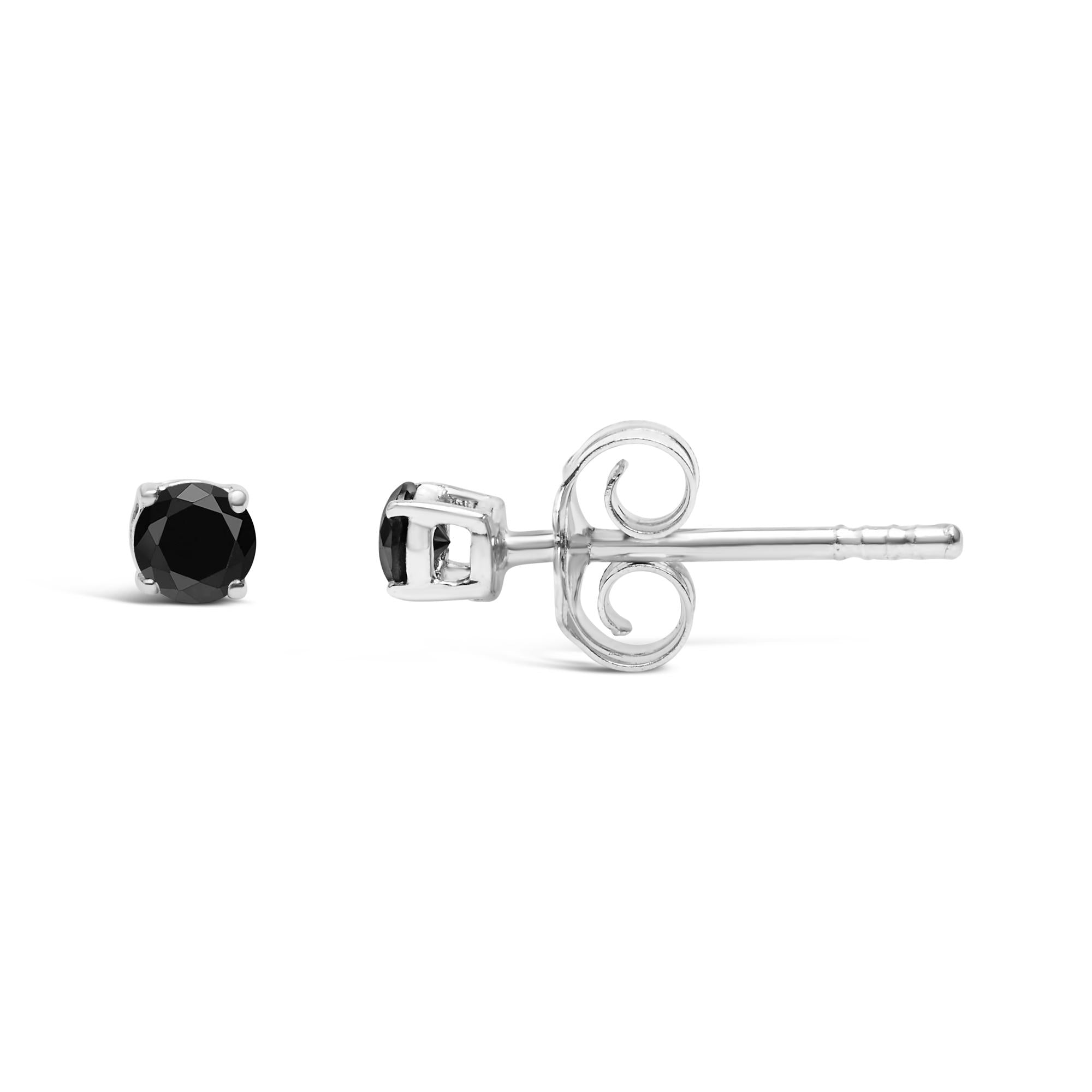 Pendientes solitarios de diamante negro en plata de ley 925 (color negro, claridad I2-I3) - Friggin Jewelry