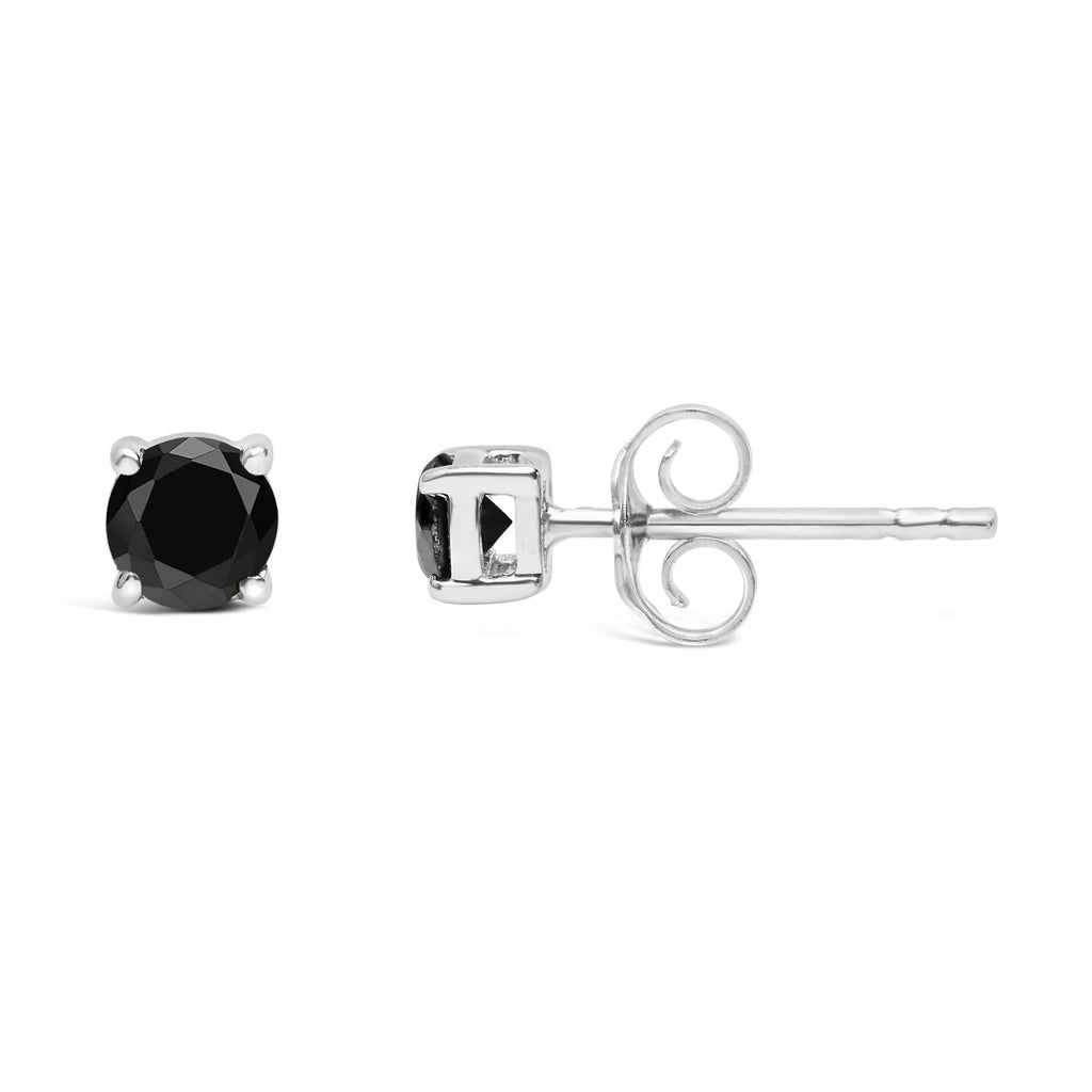Pendientes solitarios de diamante negro en plata de ley 925 (color negro, claridad I2-I3) - Friggin Jewelry