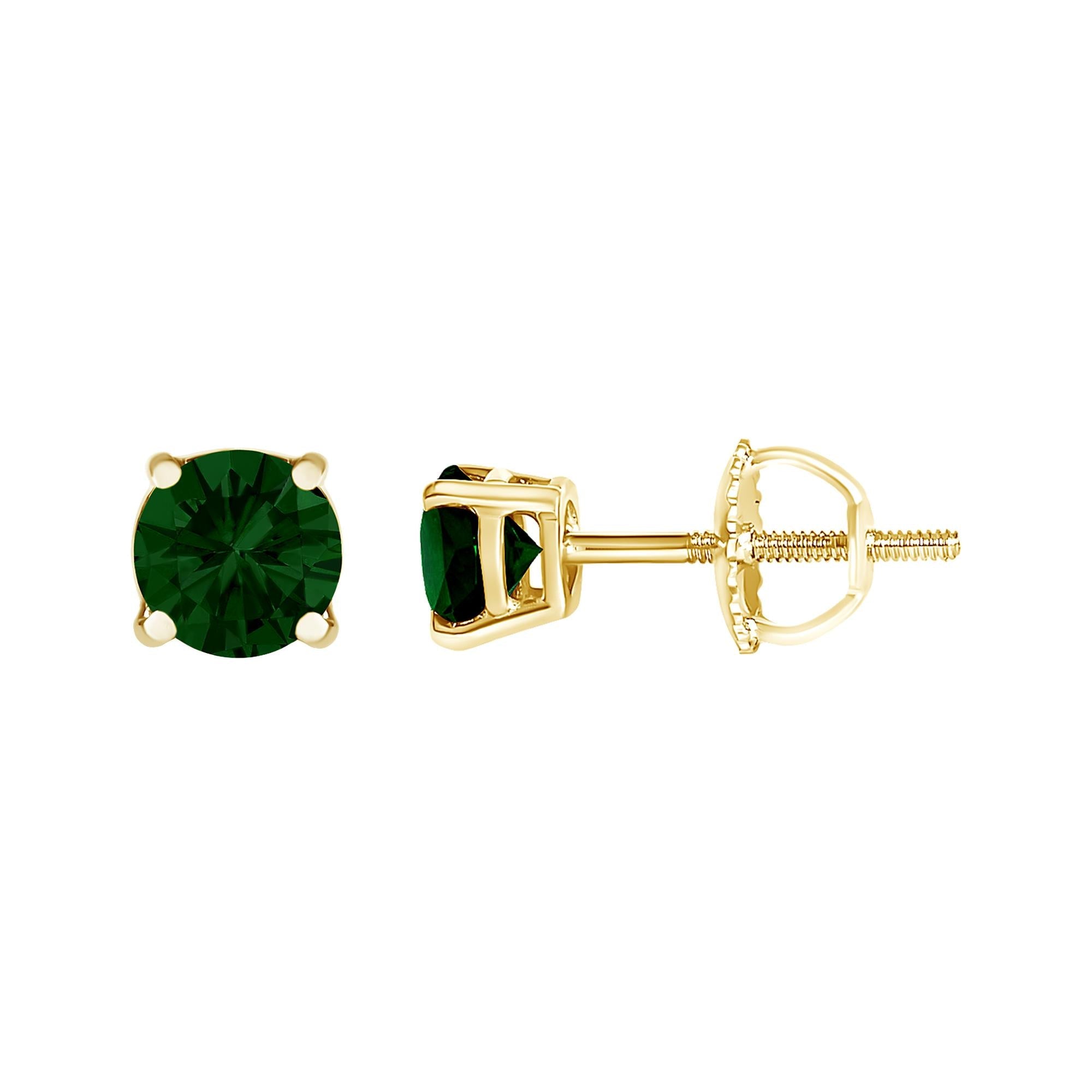 14K Gold Lab Grown Green Diamond Classic Solitaire Stud Earrings - Friggin Jewelry
