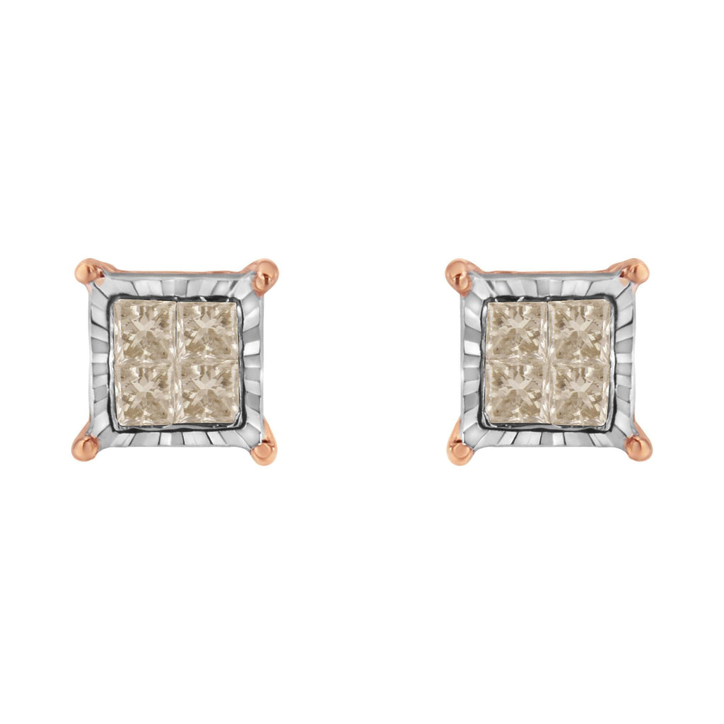 Aretes de diamantes compuestos de talla princesa de dos tonos de 10 quilates (1/2 ct, color JK, claridad I1-I2) - Friggin Jewelry