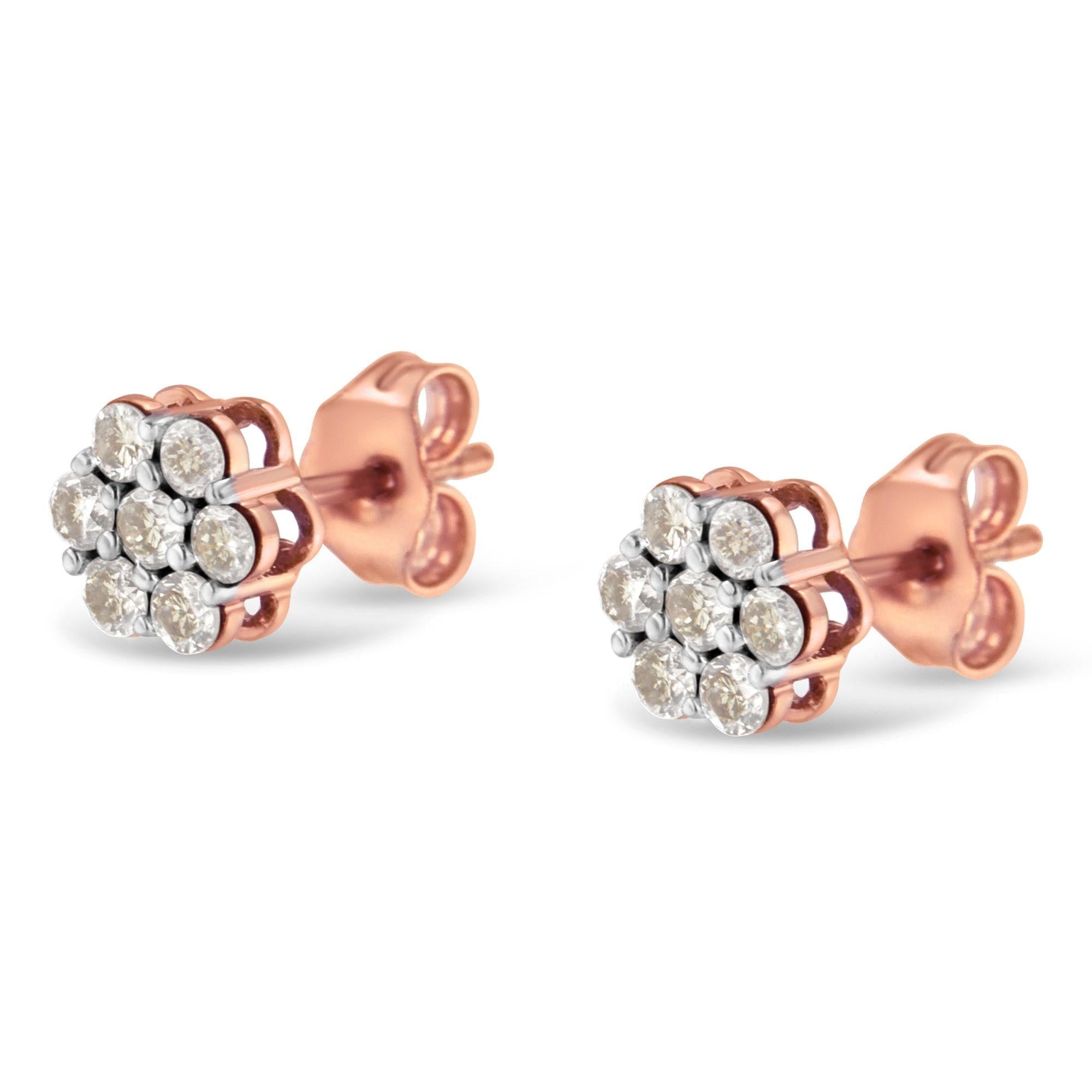 Aretes florales de diamantes en oro rosa de 10 quilates (0,5 cts, color JK, claridad I1-I2) - Friggin Jewelry