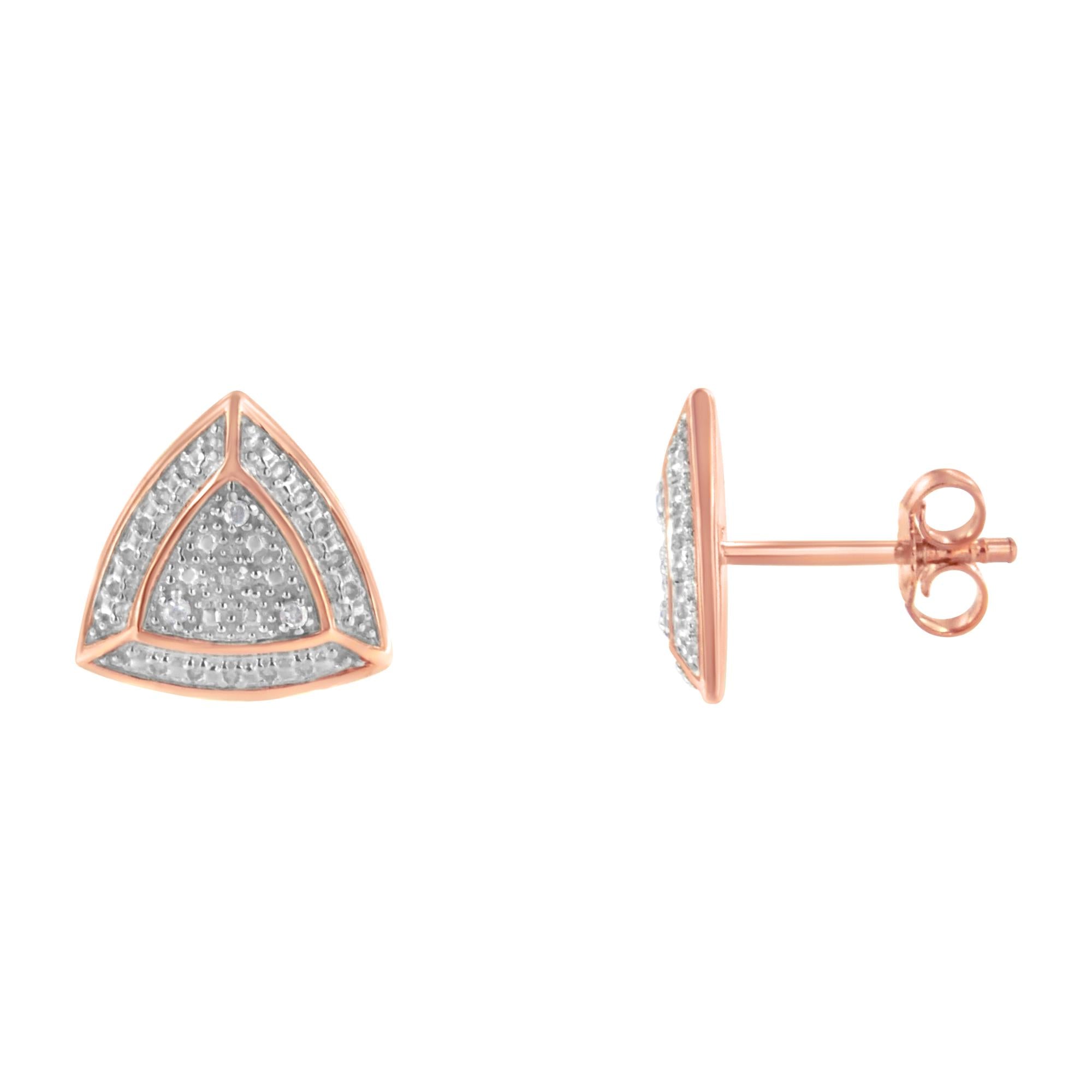 Aretes tipo halo de 4 piedras en forma de trillón con detalles de diamantes en oro rosa de 14 quilates sobre plata de ley 925 (color HI, claridad I2-I3) - Friggin Jewelry