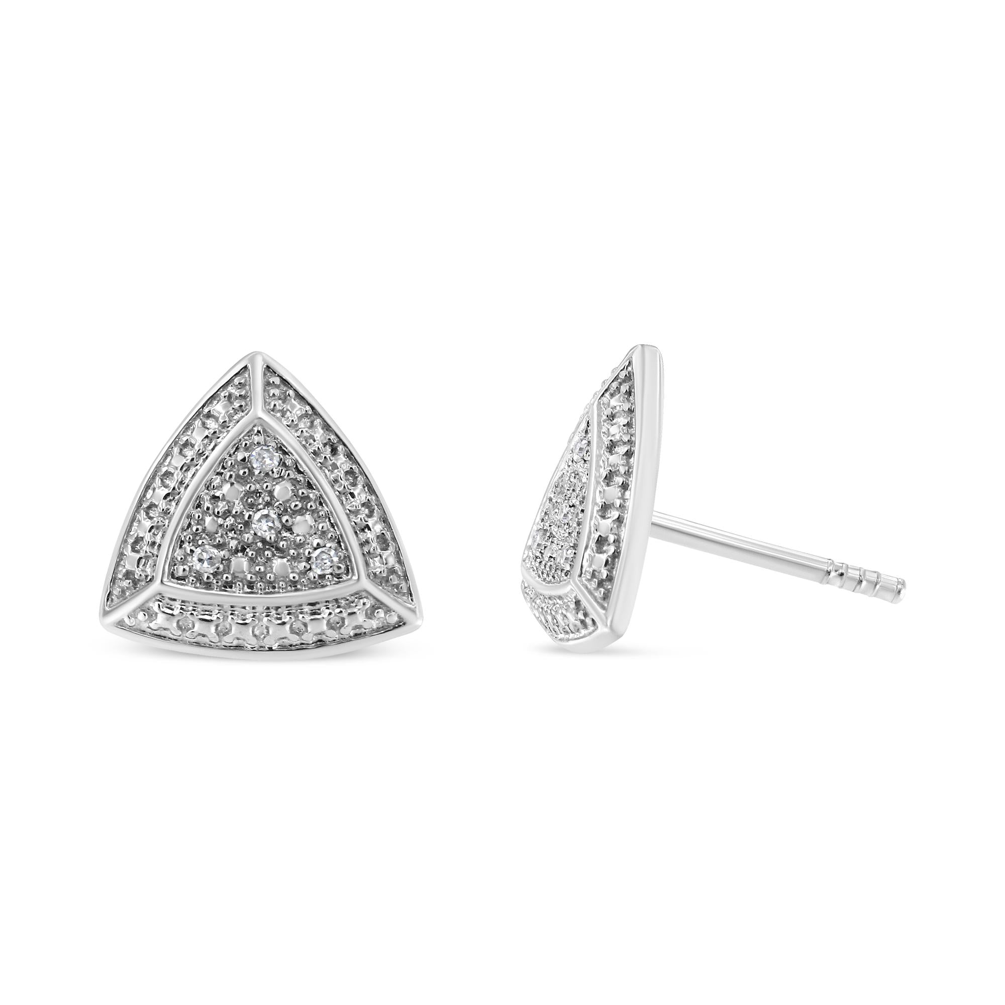 Aretes tipo halo de 4 piedras en forma de trillón con detalles de diamantes en plata de ley 925 (color HI, claridad I2-I3) - Friggin Jewelry