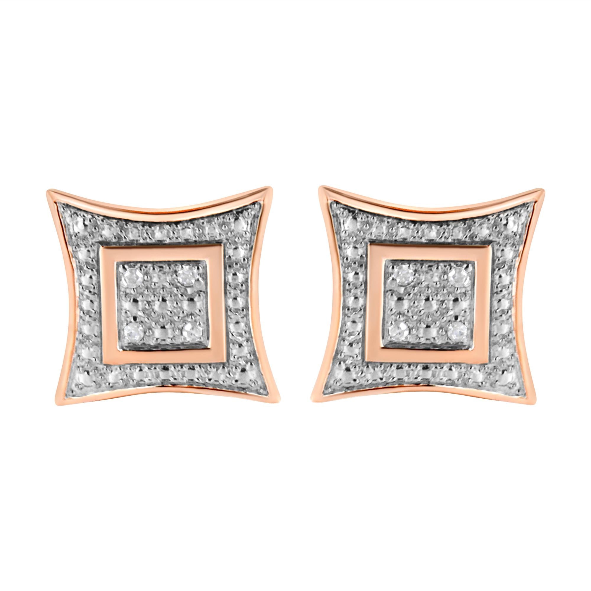 Pendientes de botón de plata de ley 925 con halo de estrella de cuatro puntas y detalles de diamantes (color HI, claridad I2-I3) - Friggin Jewelry