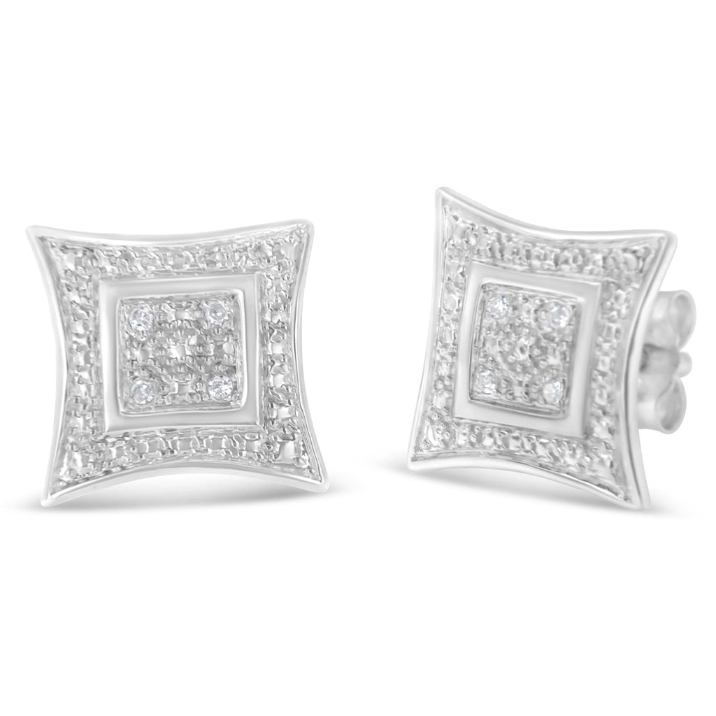 Pendientes de botón de plata de ley 925 con halo de estrella de cuatro puntas y detalles de diamantes (color HI, claridad I2-I3) - Friggin Jewelry