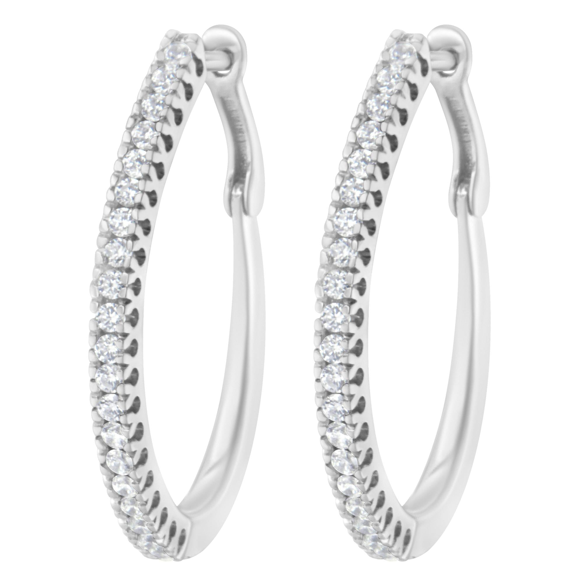 Orecchini a cerchio in oro bianco 10 carati con diamanti da 1/2 carati (IJ, I2-I3) - Friggin Jewelry