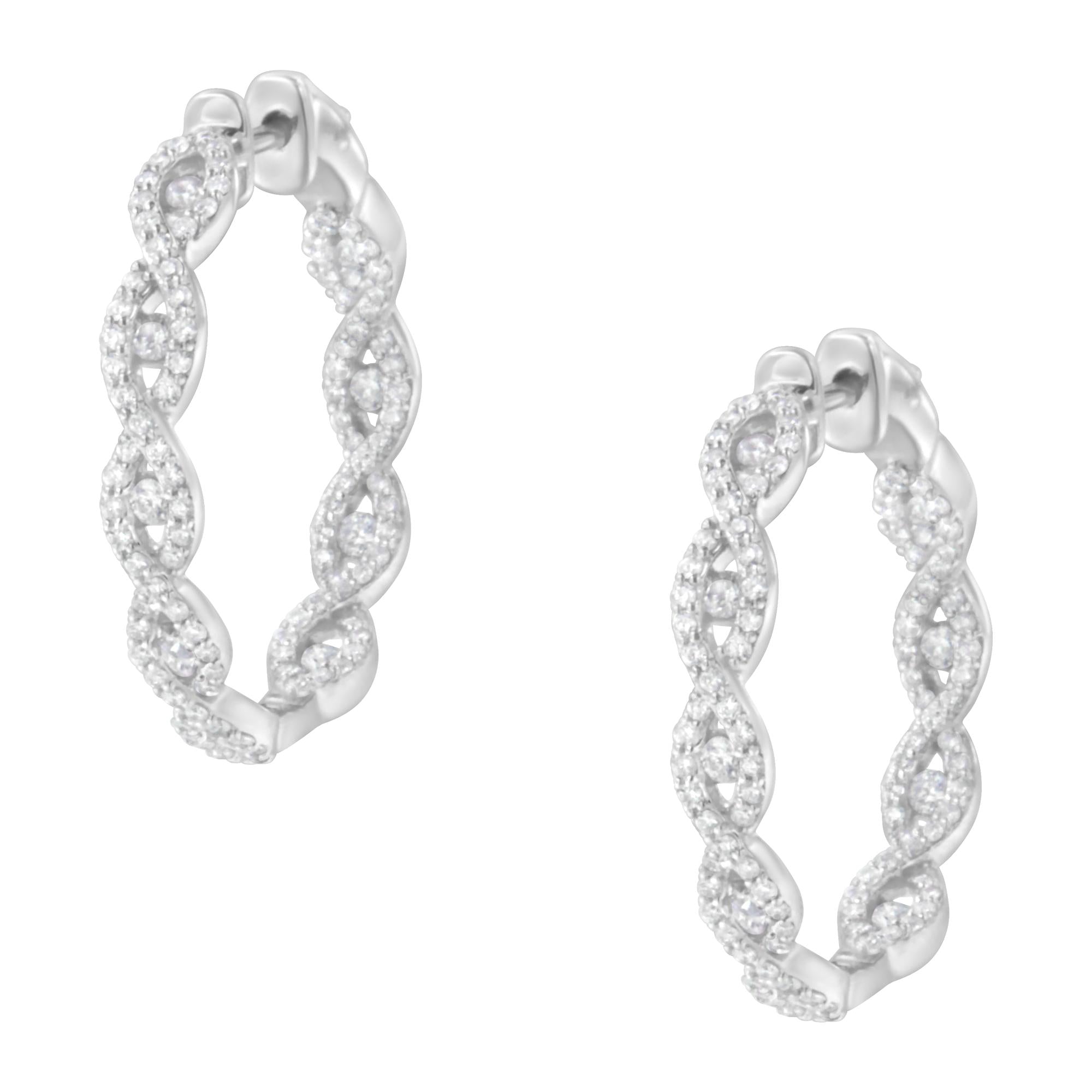 10K White Gold Diamond Hoop Earrings (1 1/2 cttw, H-I Color, I1-I2 Clarity) - Friggin Jewelry
