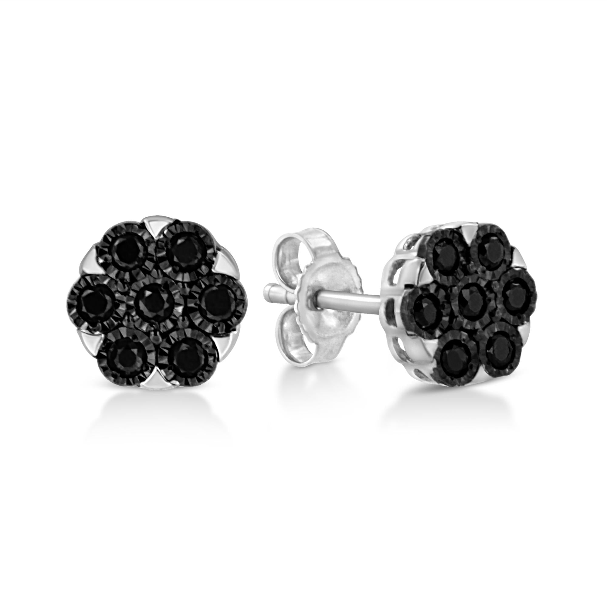 .925 Sterling Silver 1/4 Cttw Color Diamond Cluster Flower Earrings - Friggin Jewelry