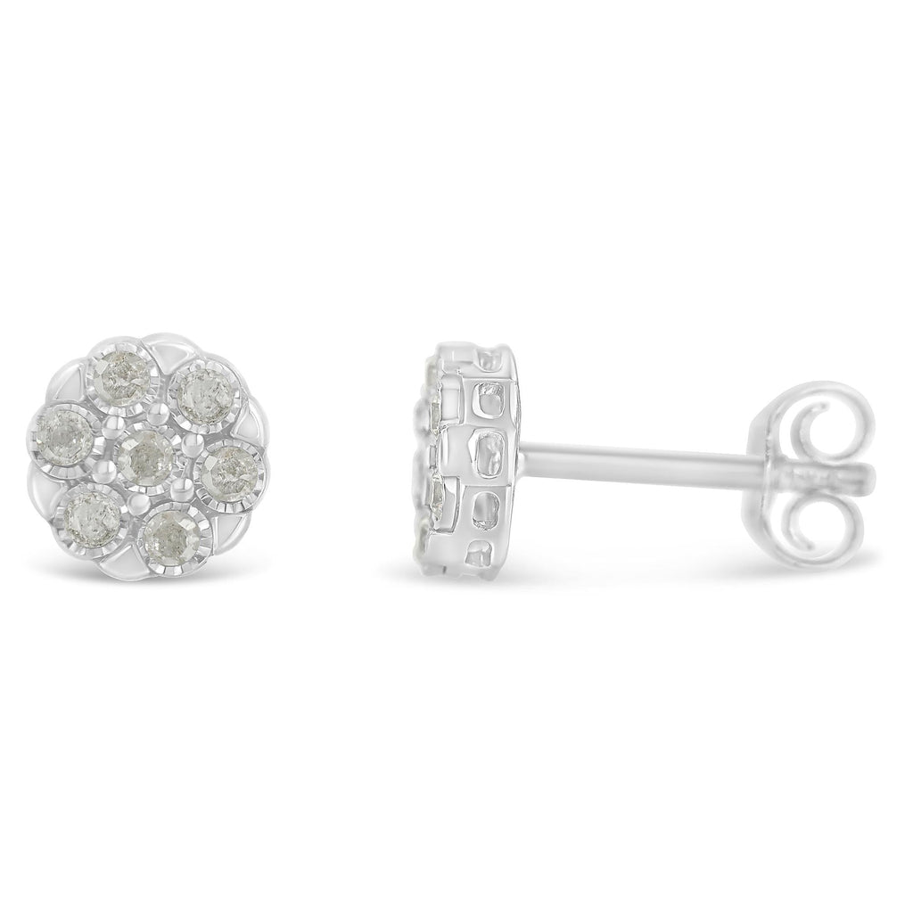 Sterling Silver Rose-Cut Diamond Floral Cluster Stud Earring (0.25 cttw, I-J Color, I2-I3 Clarity) - Friggin Jewelry