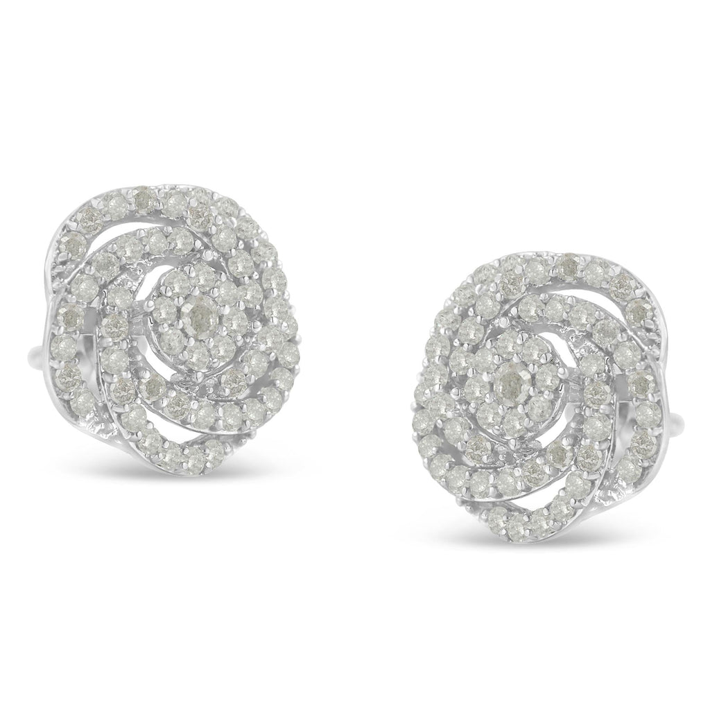 10k White Gold Rose-Cut Diamond Floral Cluster Earrings (1 cttw, I-J Color, I2-I3 Clarity) - Friggin Jewelry Premium