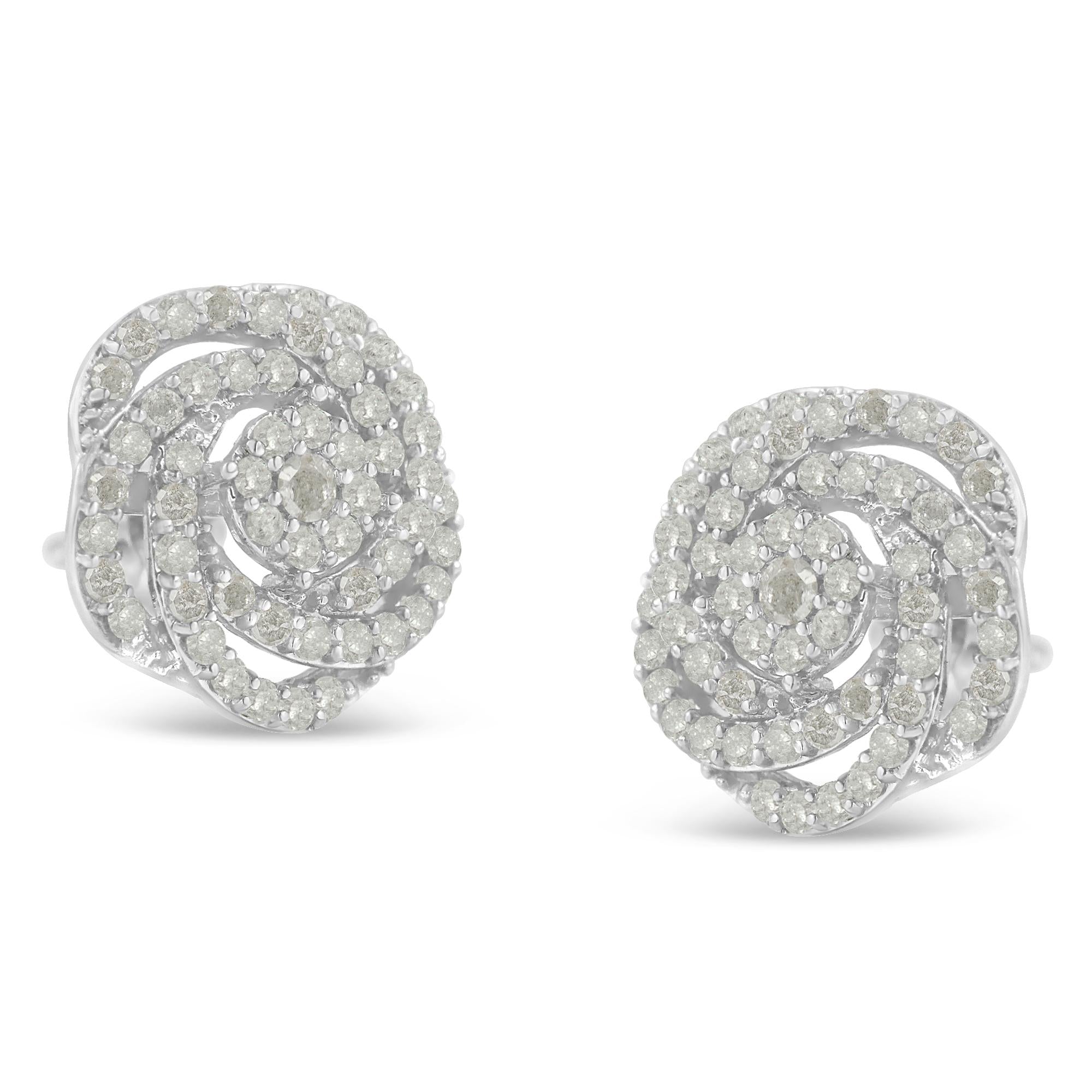 Aretes de oro blanco de 10 k con diamantes de talla rosa y racimo floral (1 ct, color IJ, claridad I2-I3) - Friggin Jewelry