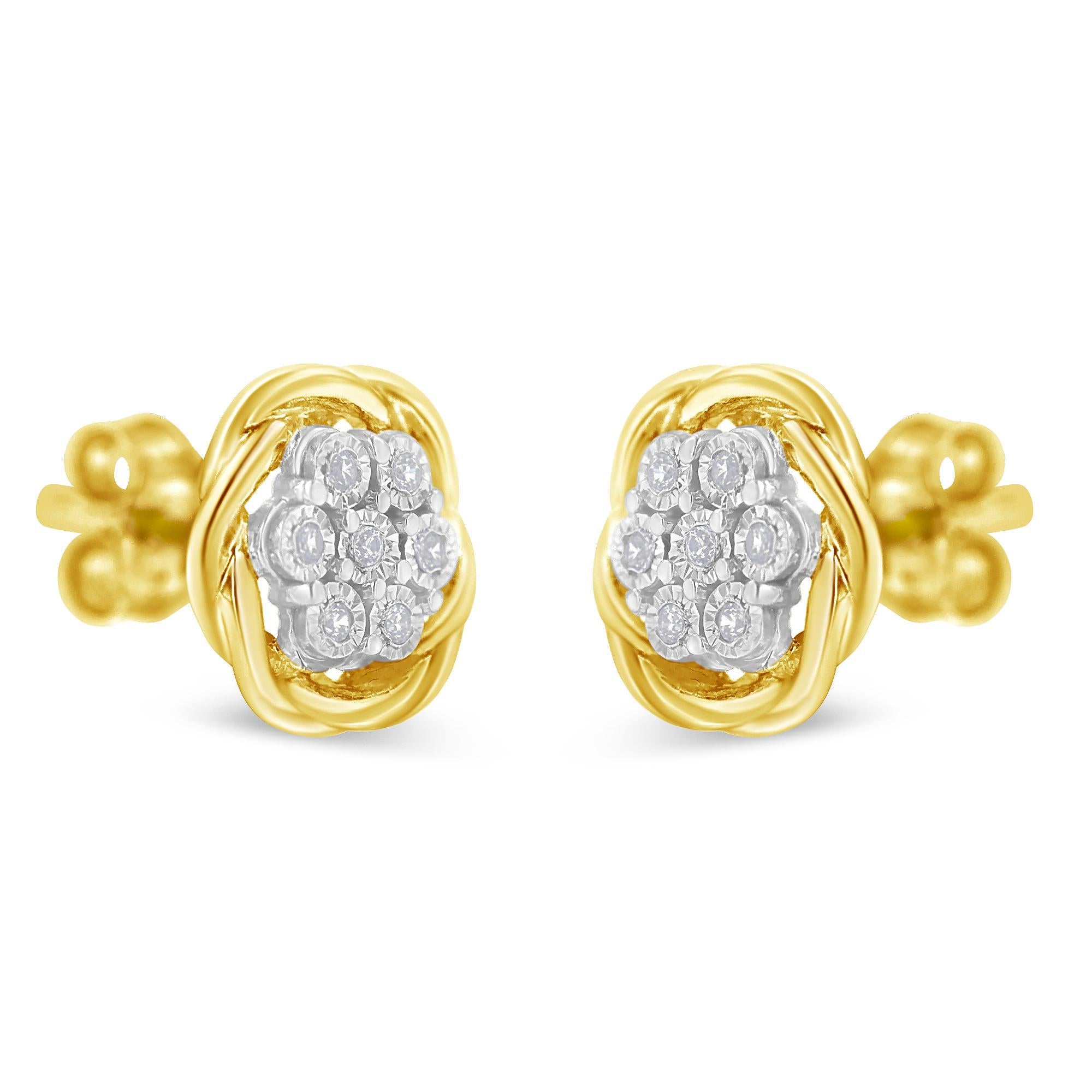 Pendientes de plata de ley chapada en oro amarillo con forma de rosa de diamantes (0,15 cts, color IJ, claridad I2-I3) - Friggin Jewelry