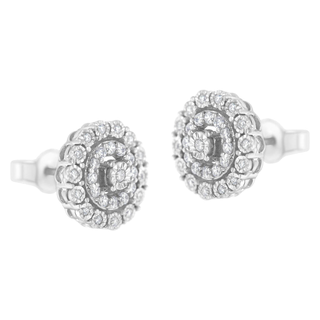 Aretes de oro blanco de 10 quilates con diamantes de talla brillante de 1/2 ct y doble halo (claridad IJ, color I2-I3) - Friggin Jewelry