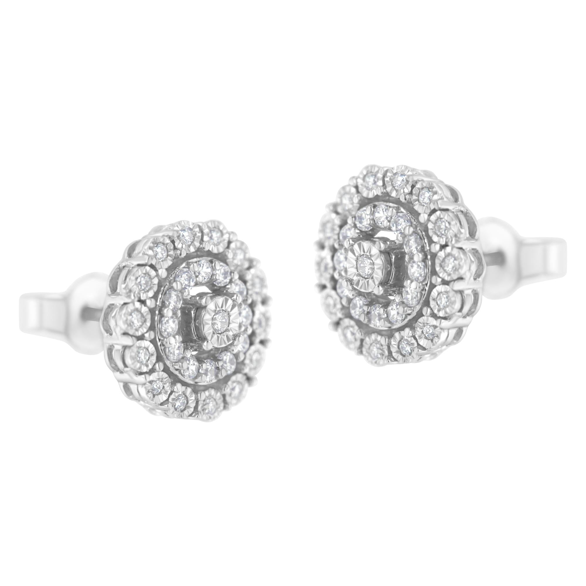 Aretes de oro blanco de 10 quilates con diamantes de talla brillante de 1/2 ct y doble halo (claridad IJ, color I2-I3) - Friggin Jewelry