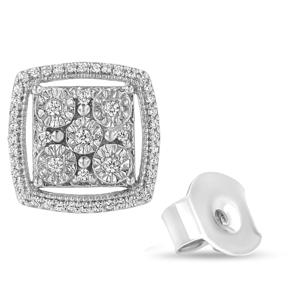 .925 Sterling Silver 3/8 Cttw Miracle Set Round Diamond Double Halo Cluster Earrings (I-J Color, I2-I3 Clarity) - Friggin Jewelry
